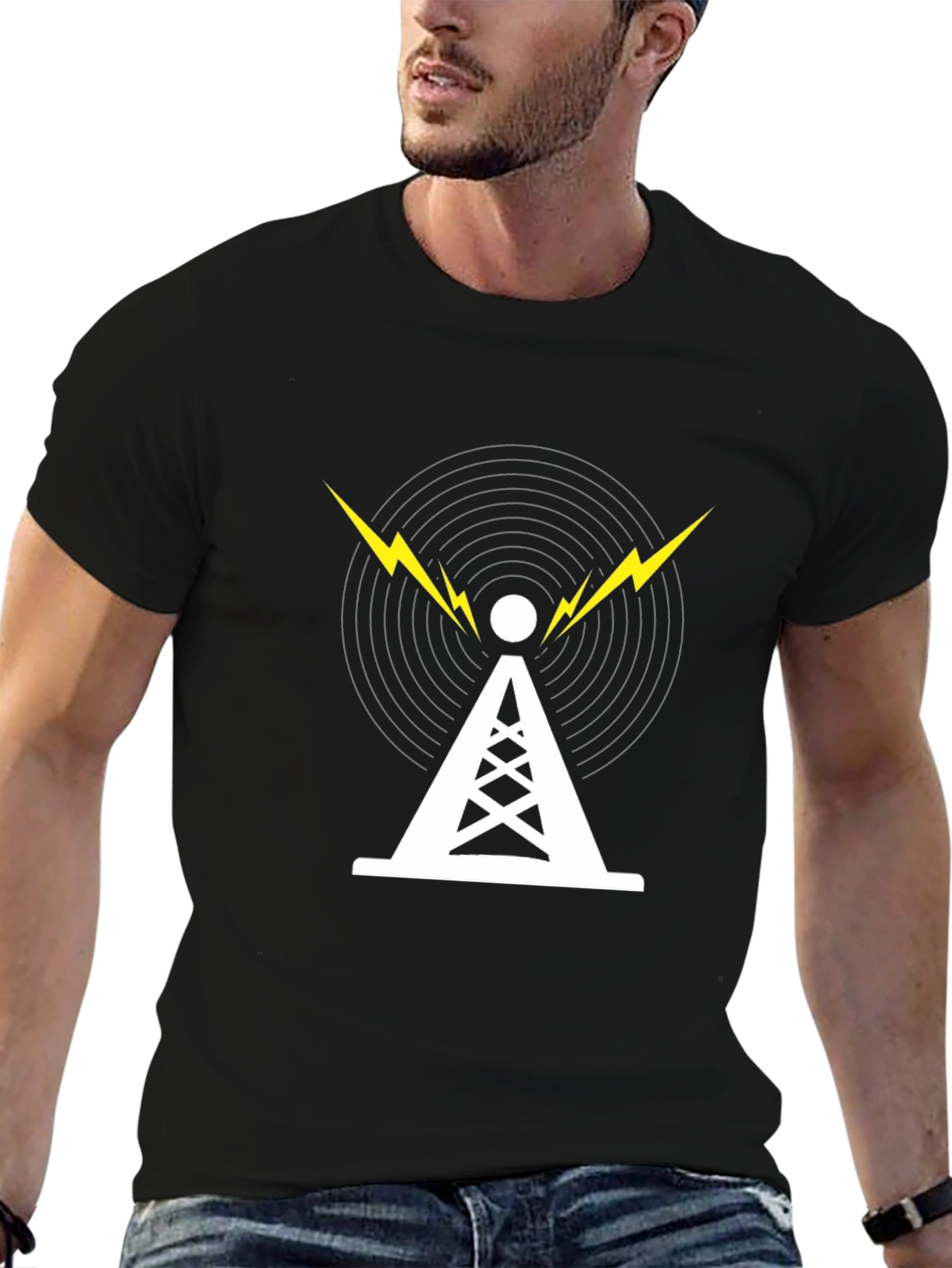 Radio Tower Graphic Tee - Cool Black T-Shirt