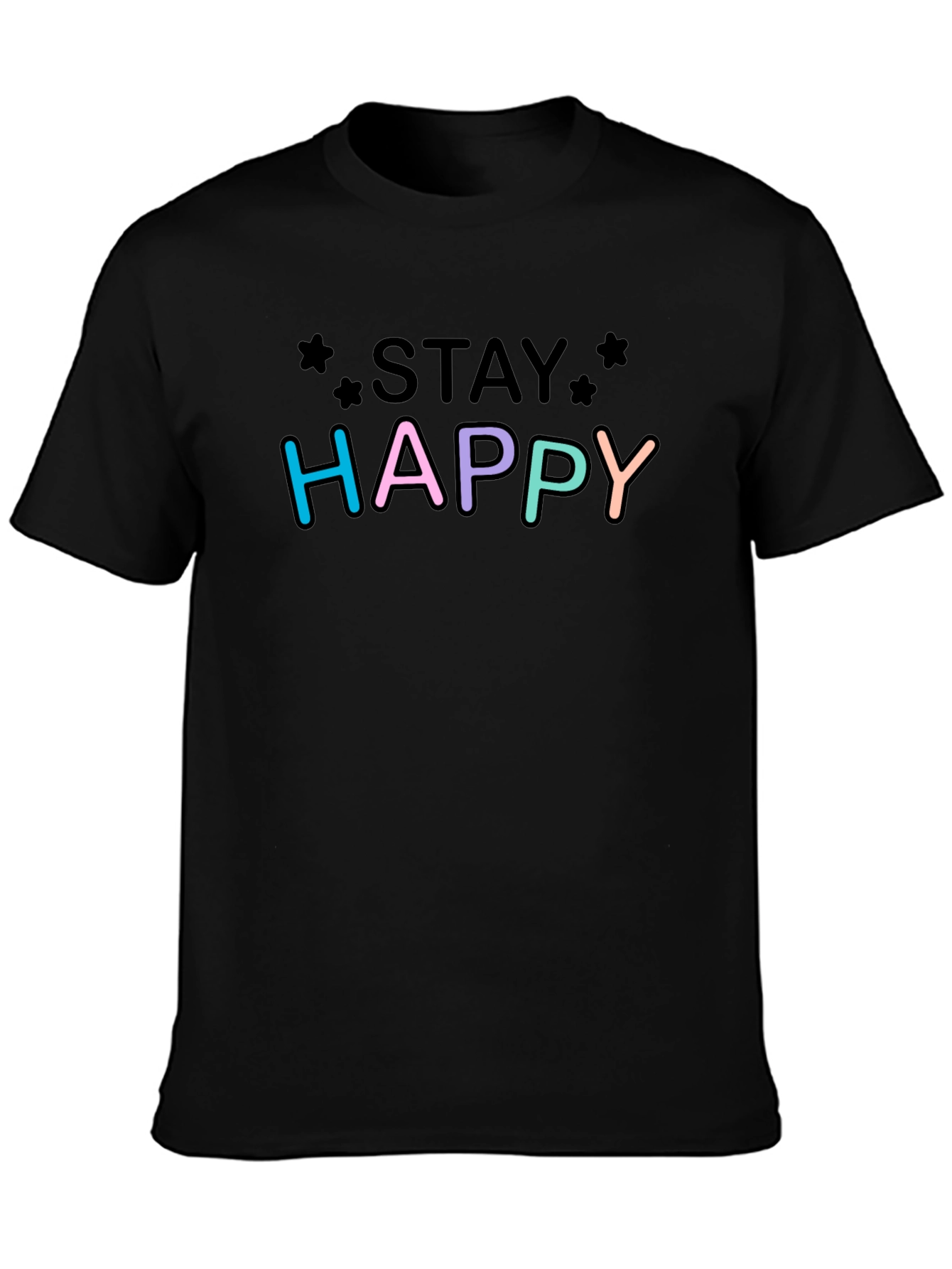 Stay Happy Graphic Tee - Black Cotton T-Shirt
