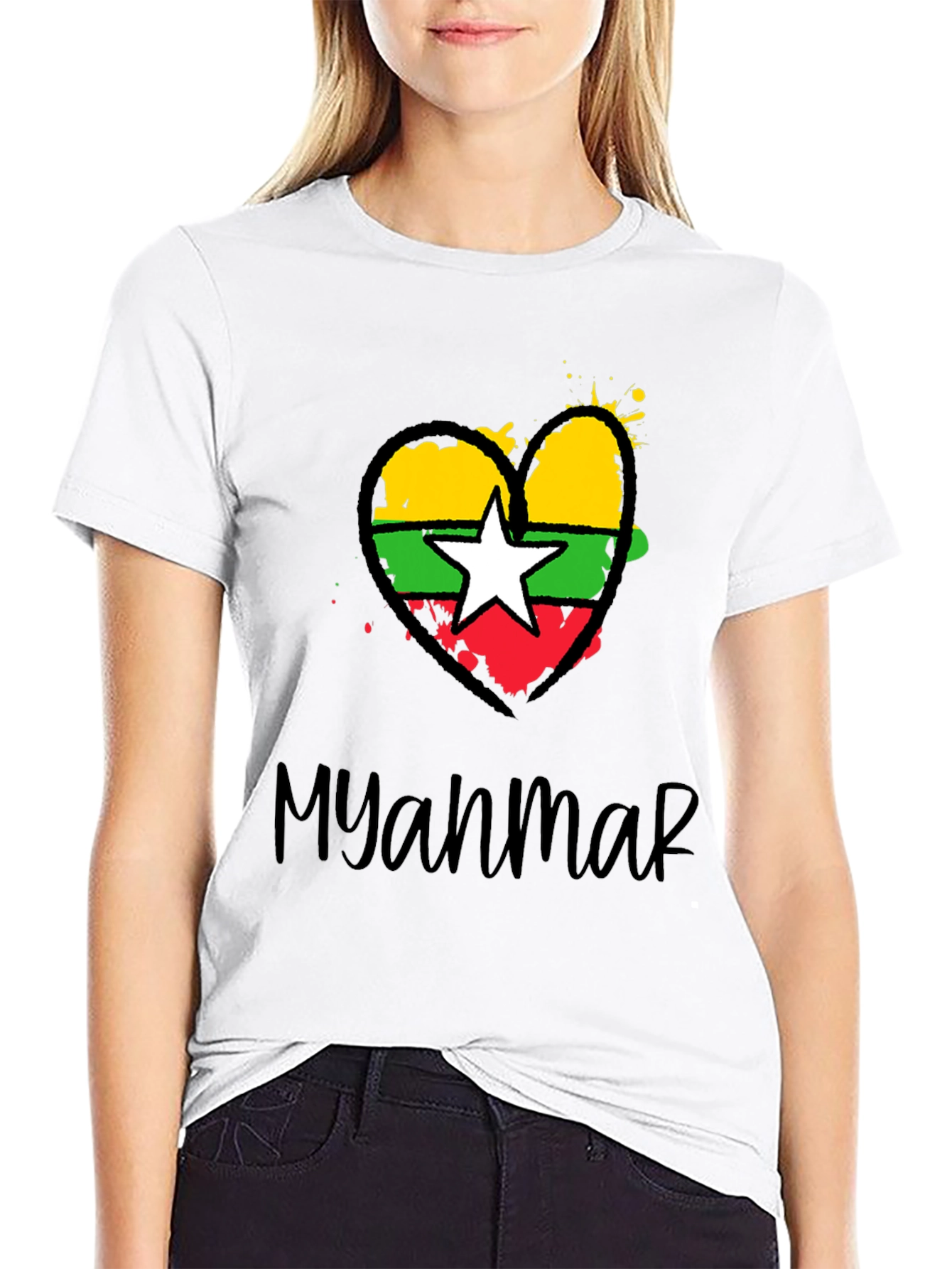 Myanmar Flag Heart T-Shirt