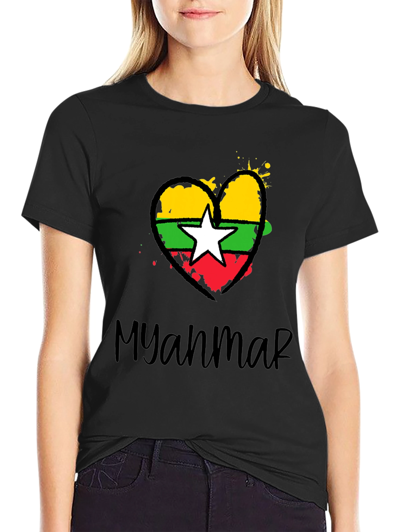 Myanmar Flag Heart T-Shirt