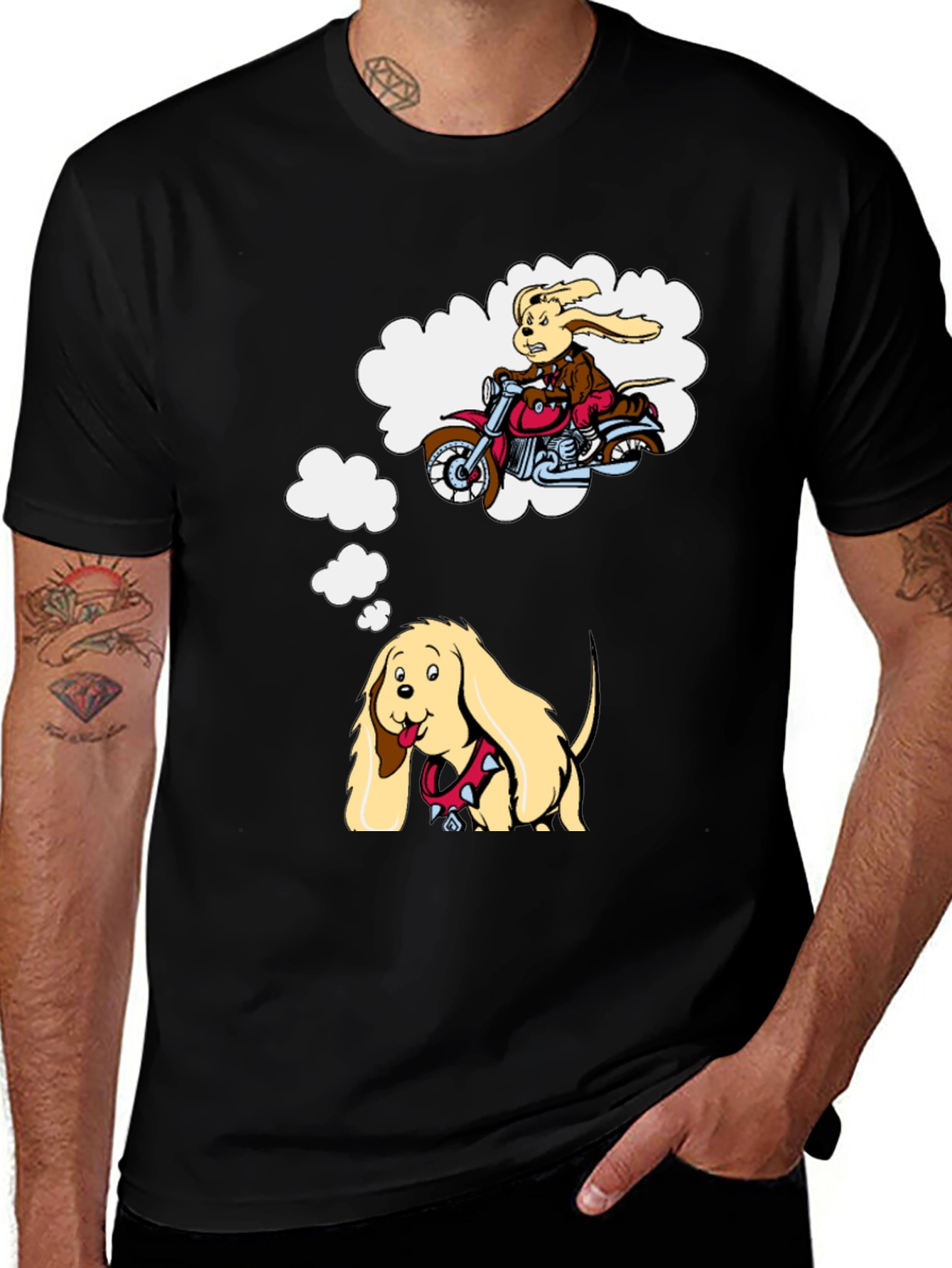 Dreaming Dog Graphic Tee - Black Cotton T-Shirt