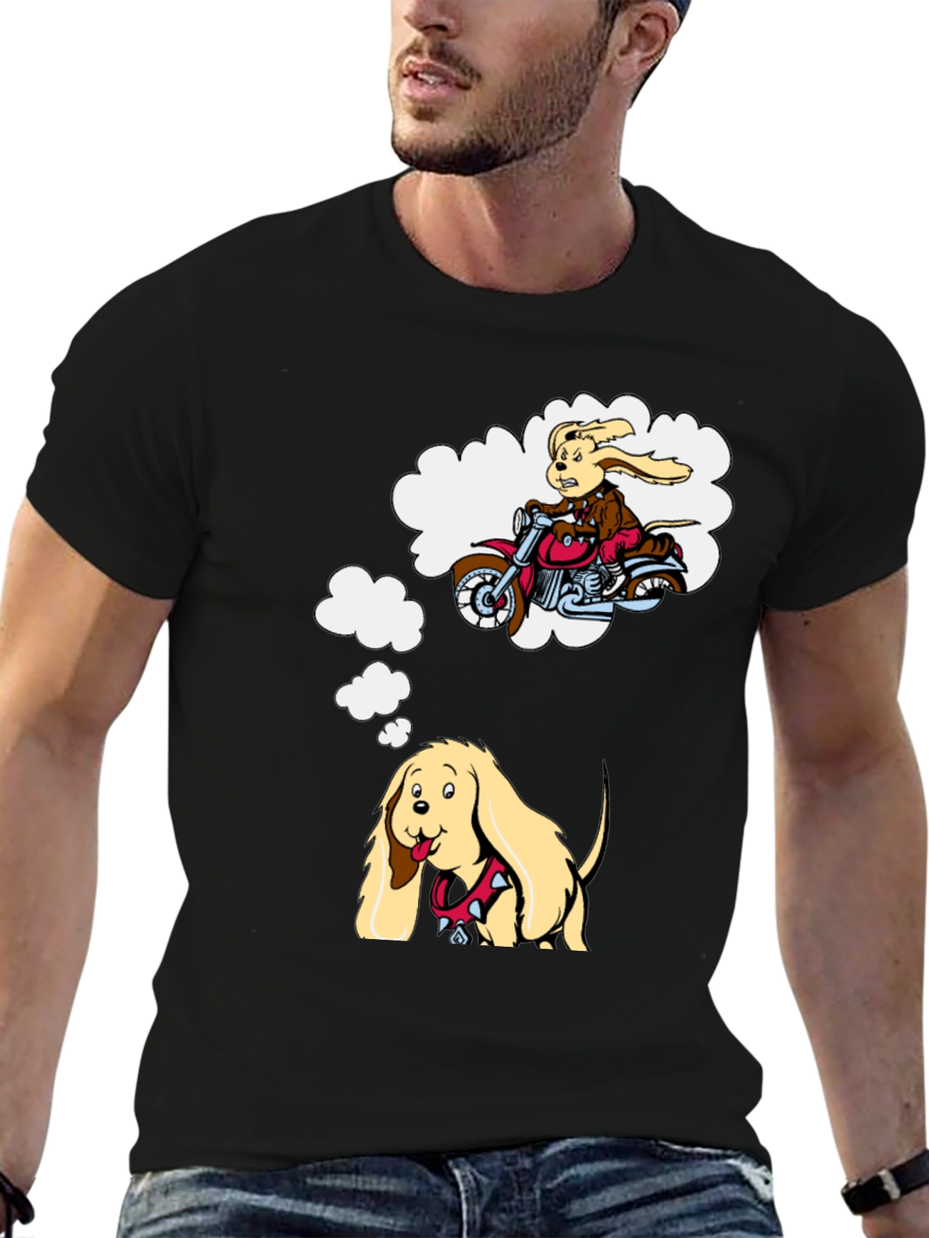 Dreaming Dog Graphic Tee - Black Cotton T-Shirt