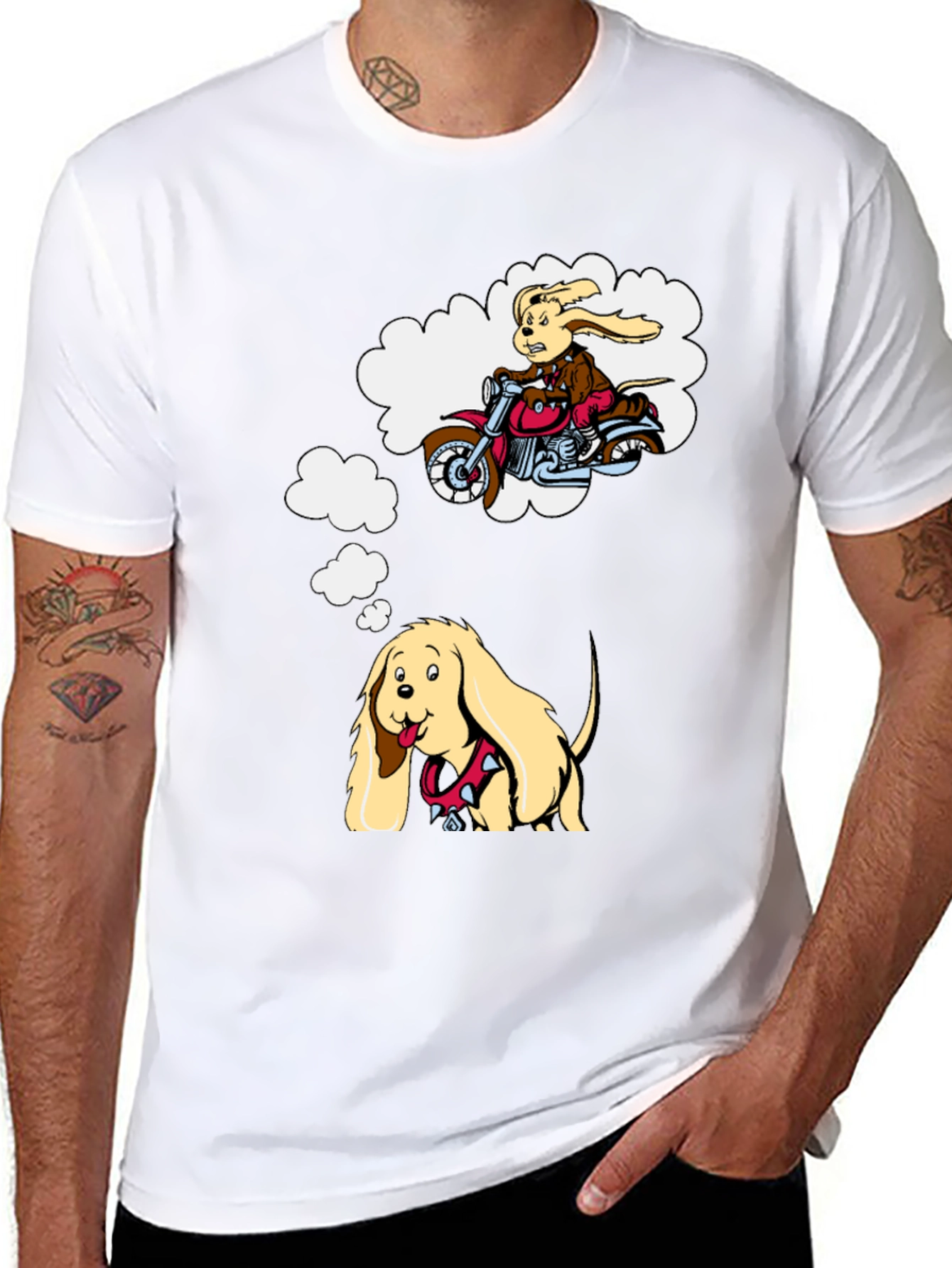 Dreaming Dog Graphic Tee - Black Cotton T-Shirt
