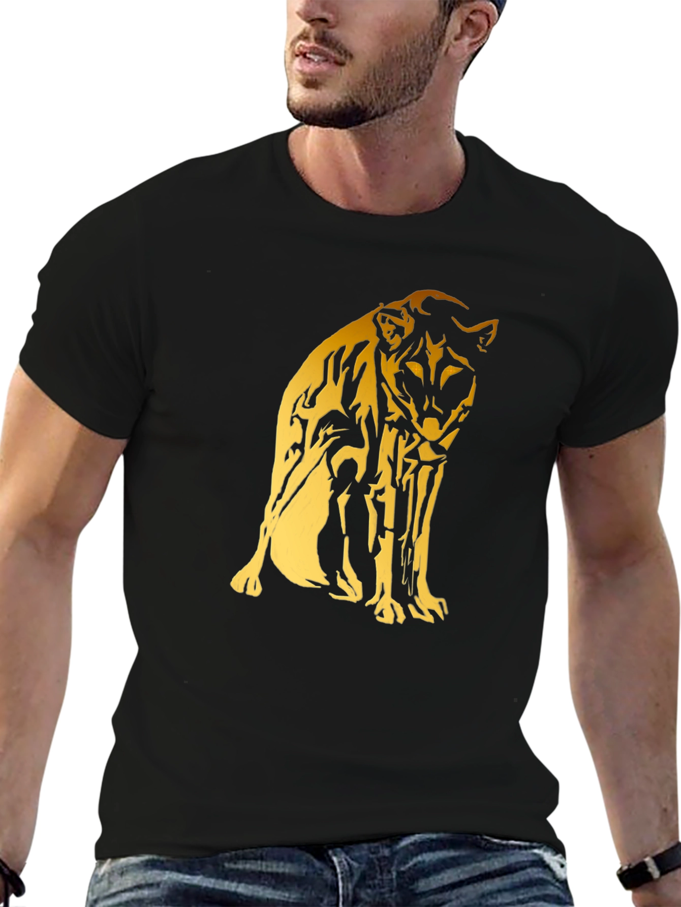 Black Tee with Gold Cheetah Graphic