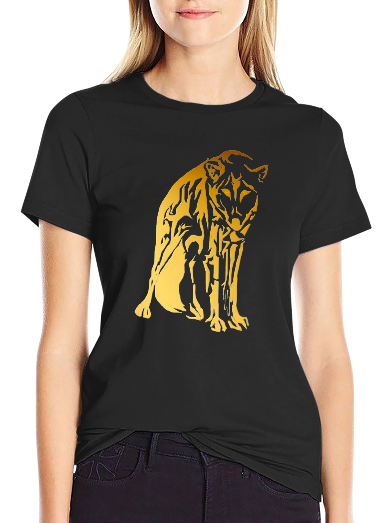 Black Tee with Gold Cheetah Graphic