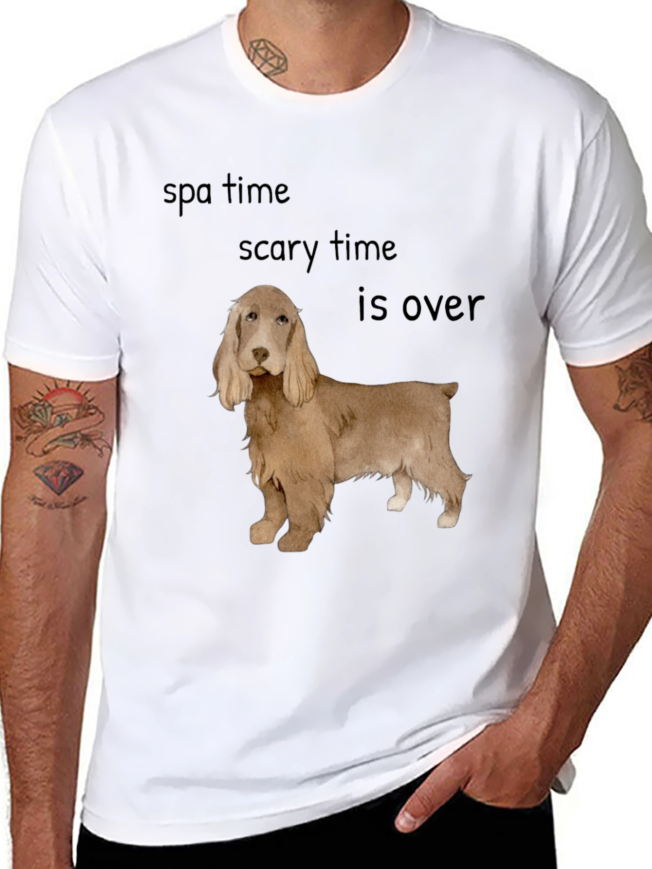 Cocker Spaniel T-Shirt: Spa Time & Scary Time Over