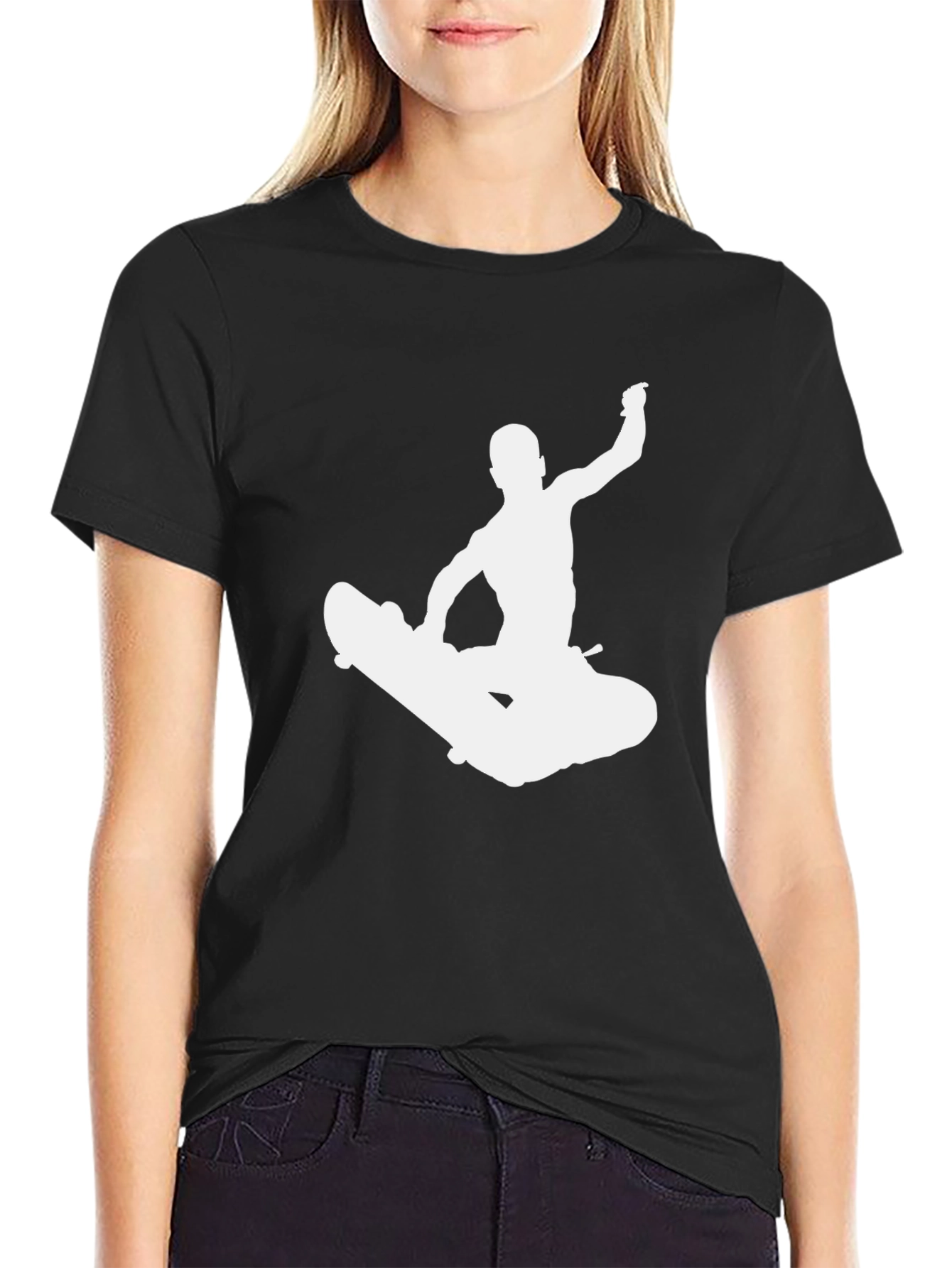 Skateboarder Silhouette Graphic Tee - Black