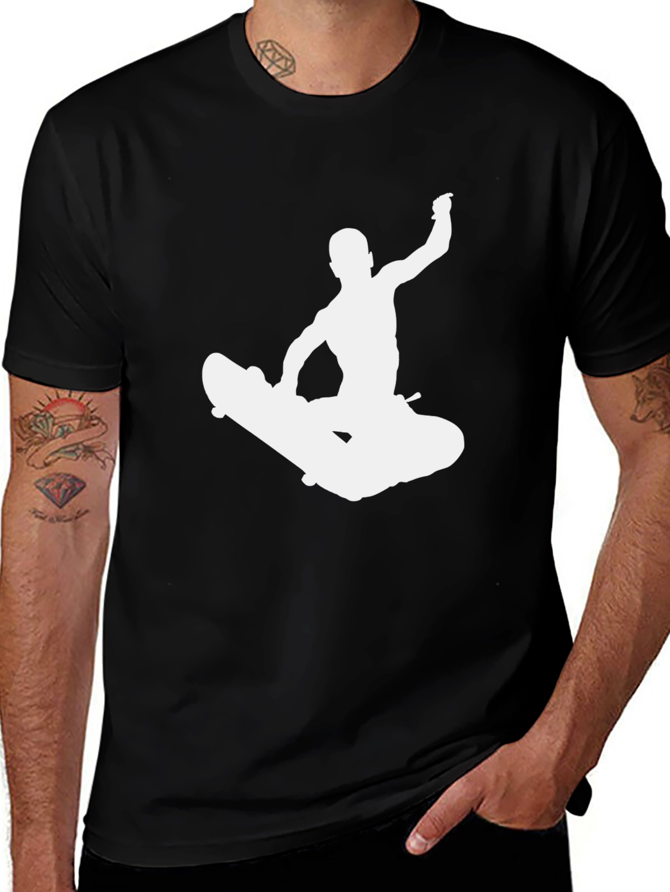 Skateboarder Silhouette Graphic Tee - Black