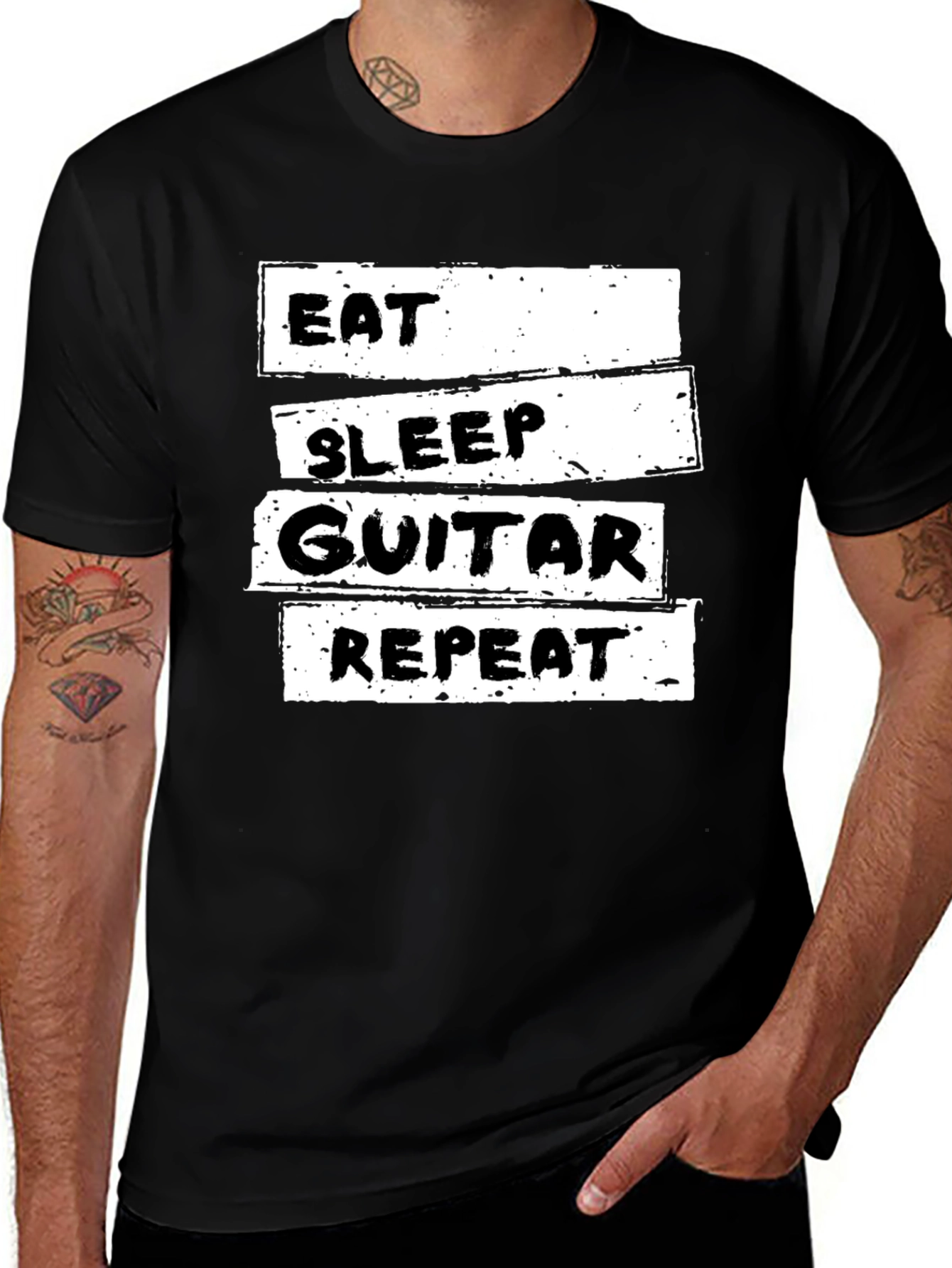 Eat Sleep Guitar Repeat Black Graphic T-Shirt