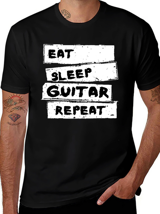 Eat Sleep Guitar Repeat Black Graphic T-Shirt