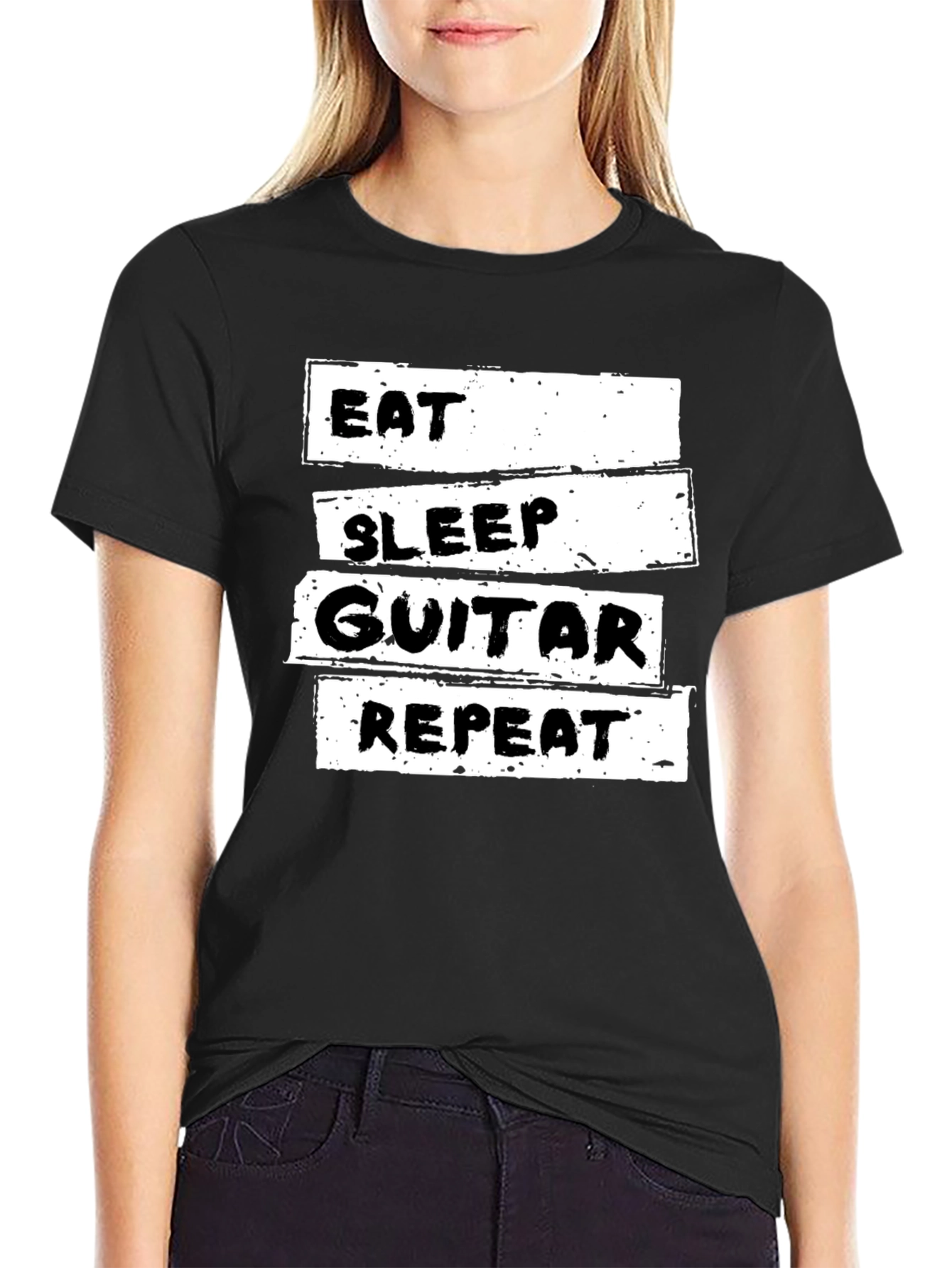 Eat Sleep Guitar Repeat Black Graphic T-Shirt