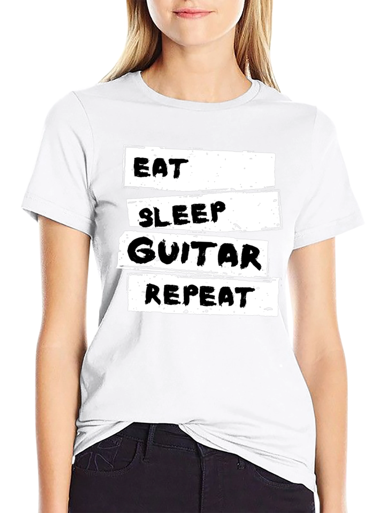 Eat Sleep Guitar Repeat Black Graphic T-Shirt