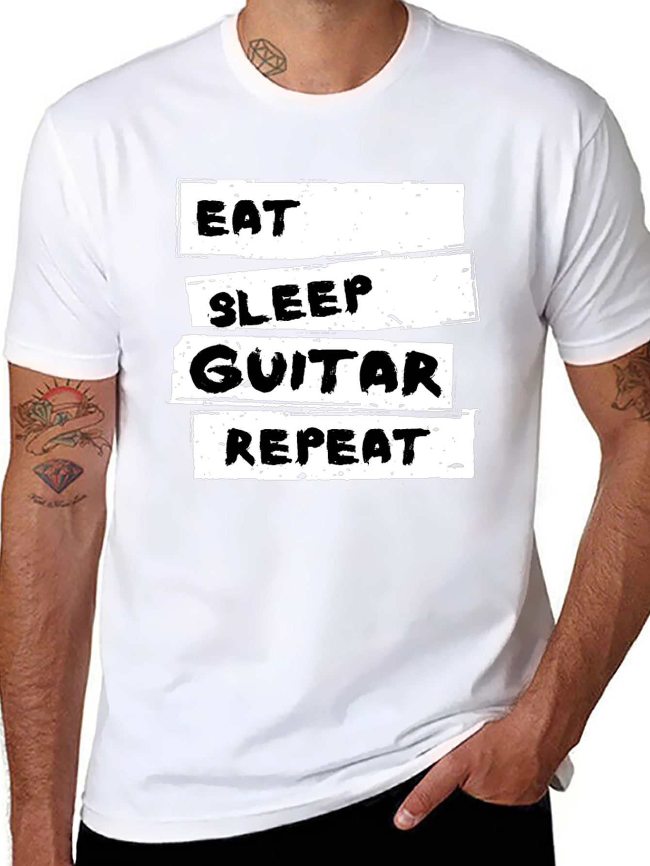 Eat Sleep Guitar Repeat Black Graphic T-Shirt