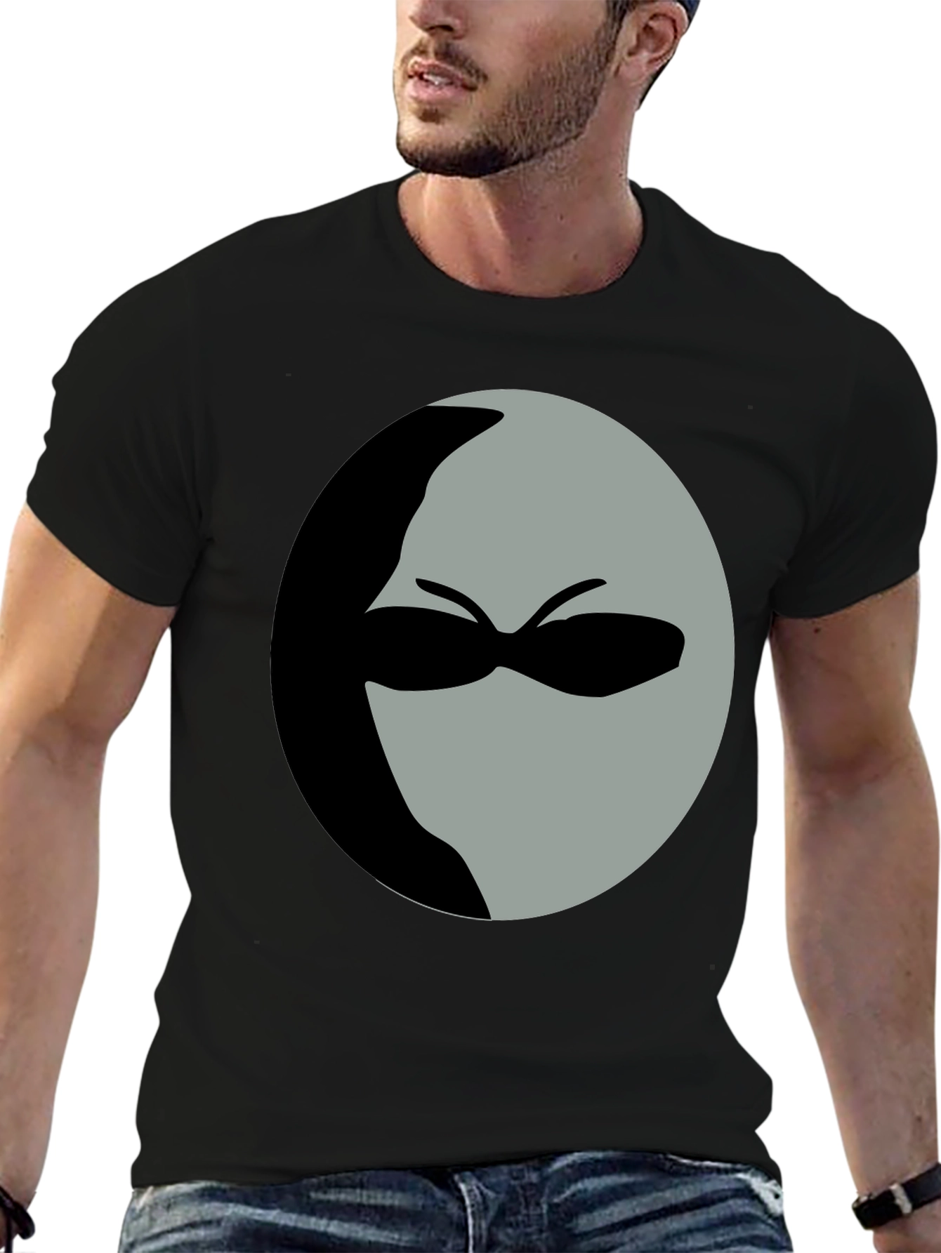 Mystery Man Graphic Tee - Black Cotton Shirt
