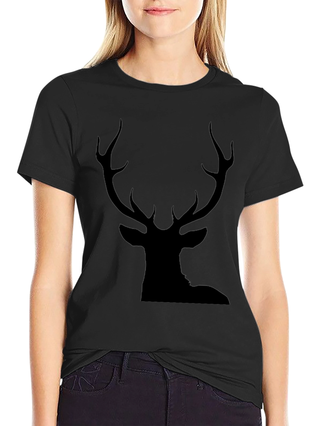 Black Deer Silhouette Graphic Tee - Mens Casual Shirt