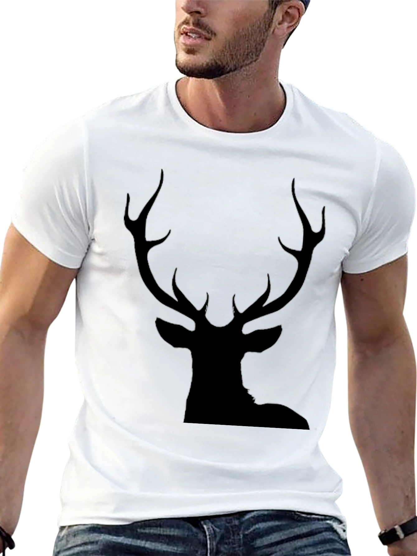 Black Deer Silhouette Graphic Tee - Mens Casual Shirt