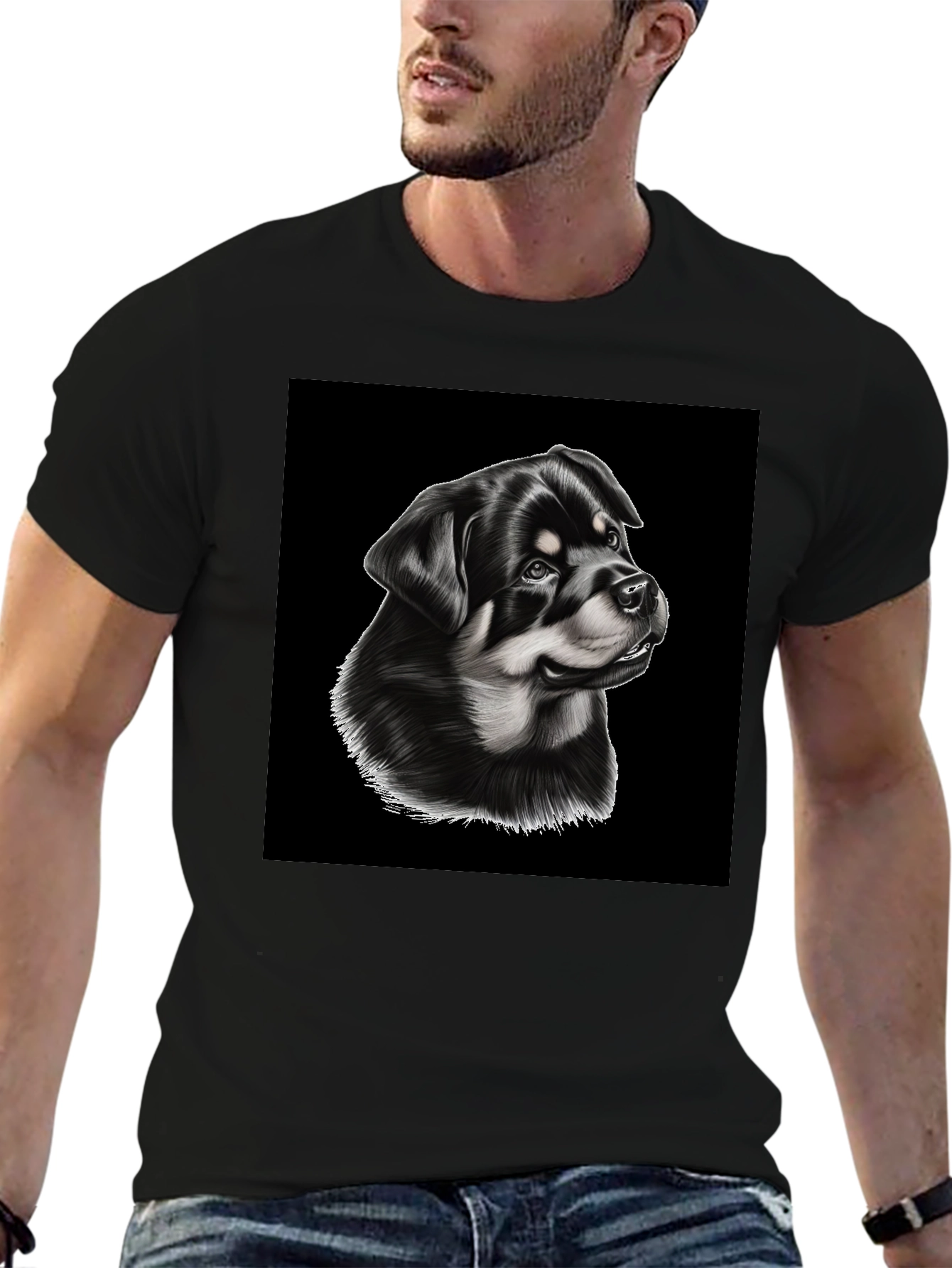 Rottweiler Dog Graphic T-Shirt - Mens Black Tee