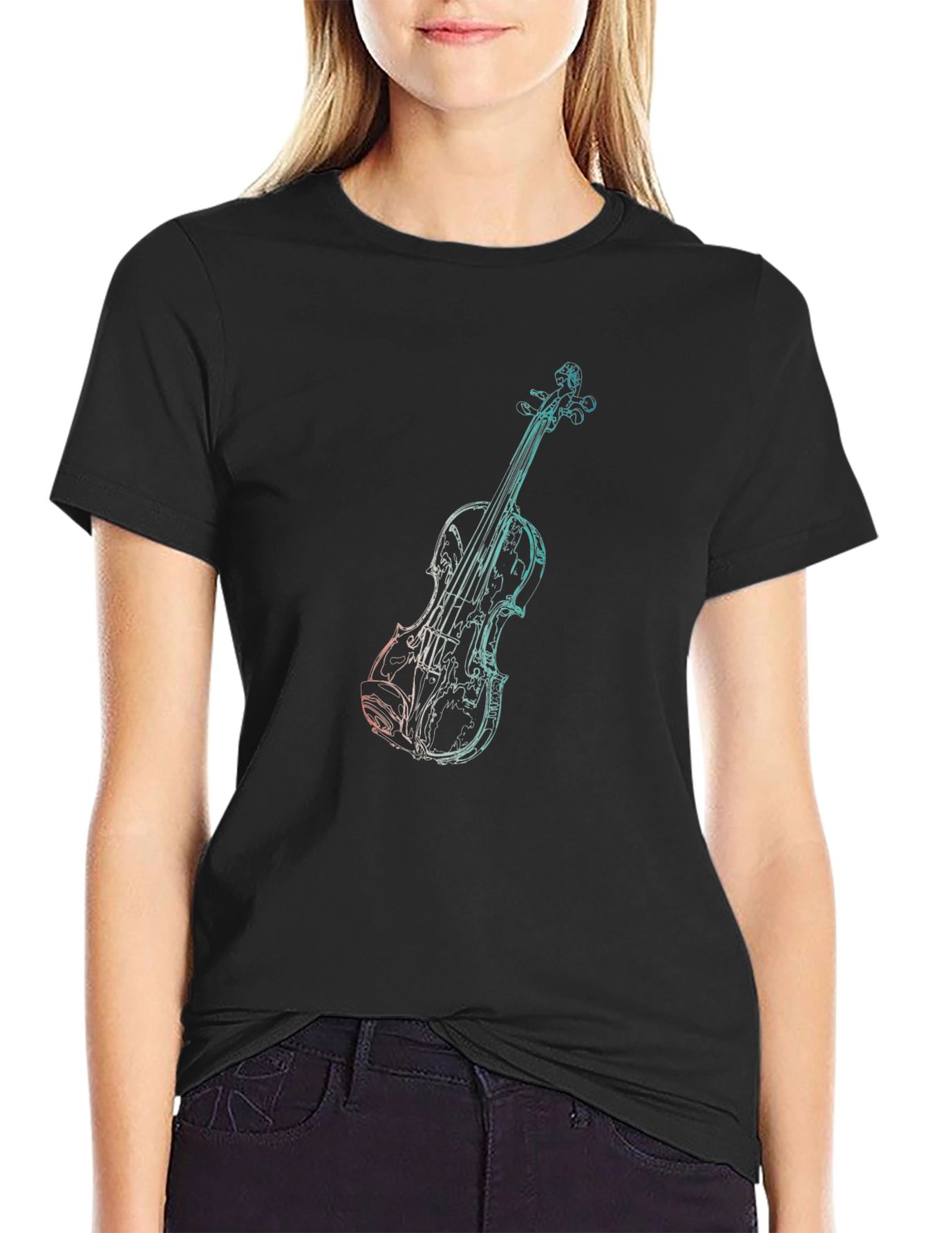 Violin Graphic Tee - Musical Mens Black T-Shirt