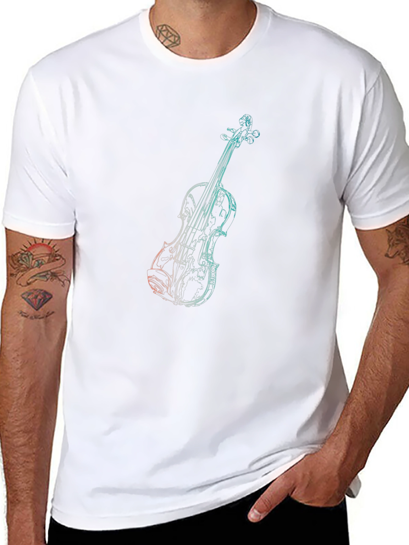 Violin Graphic Tee - Musical Mens Black T-Shirt