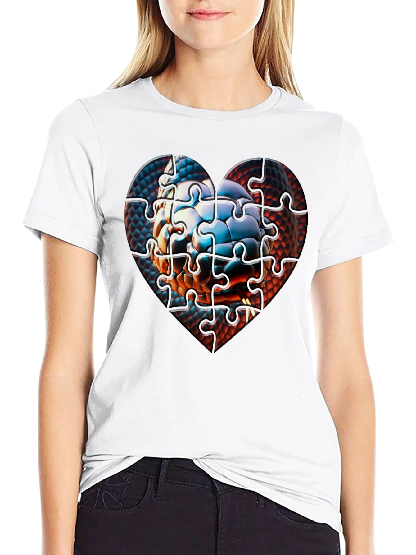 Puzzle Heart Graphic Tee - Unique Design