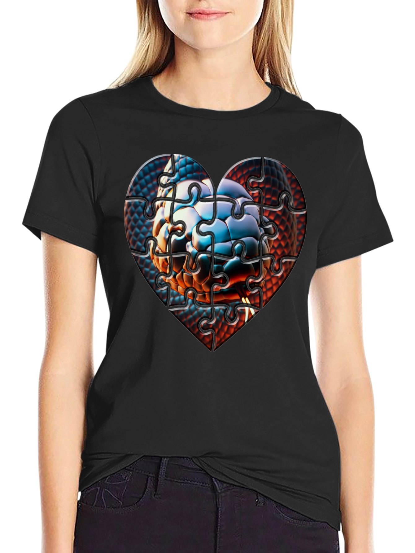 Puzzle Heart Graphic Tee - Unique Design