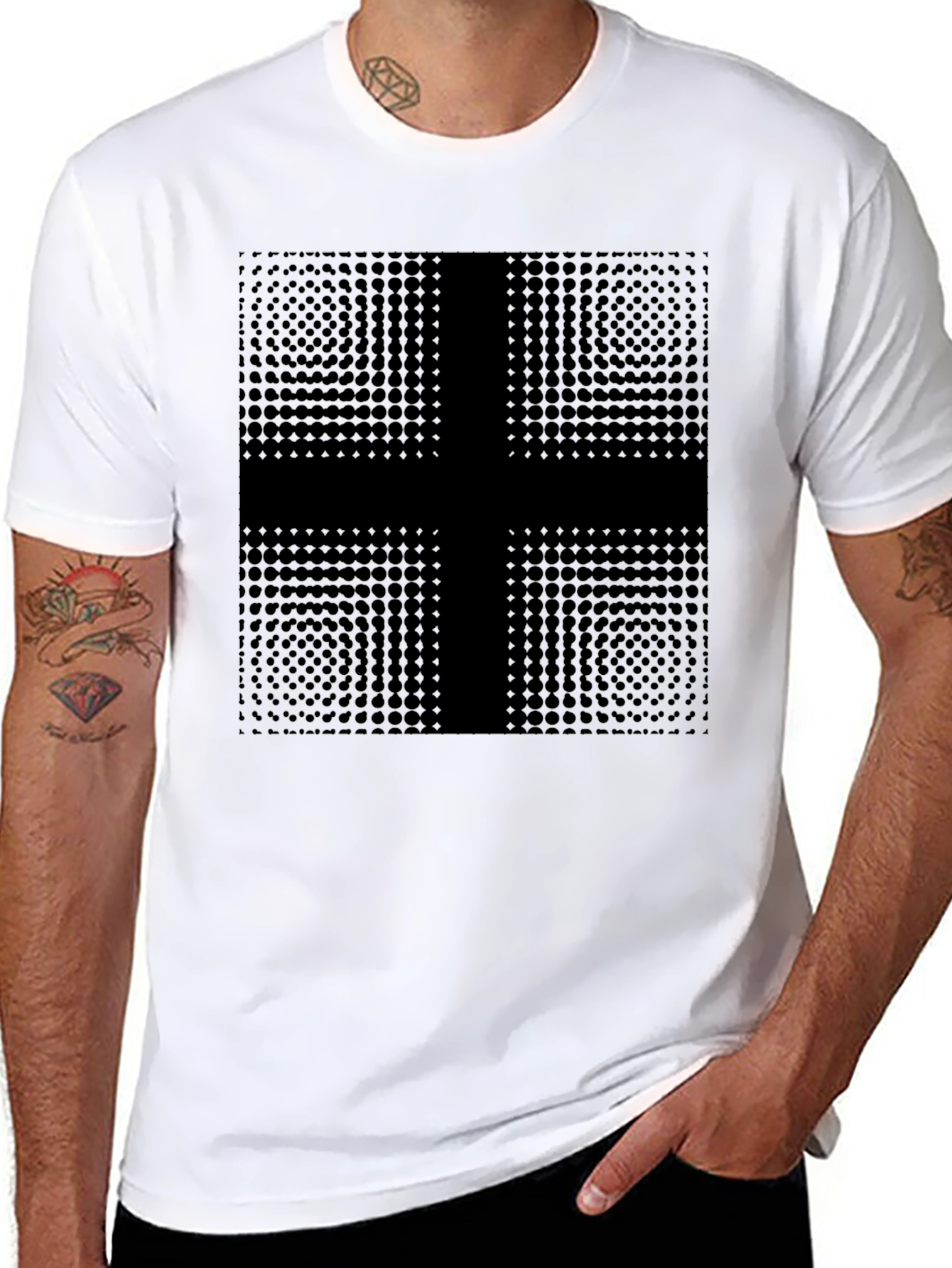 Modern Geometric Cross Graphic Black T-Shirt
