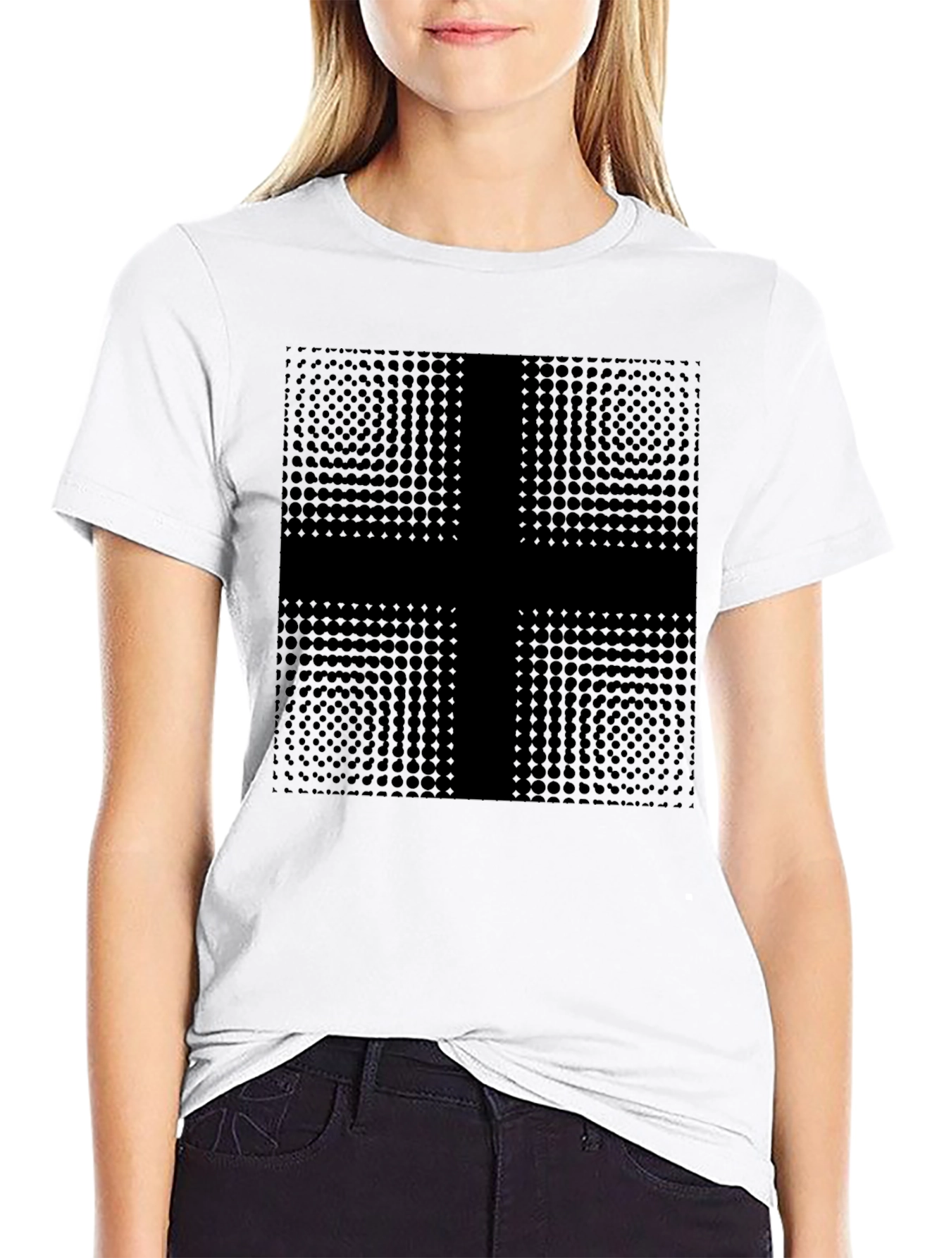 Modern Geometric Cross Graphic Black T-Shirt