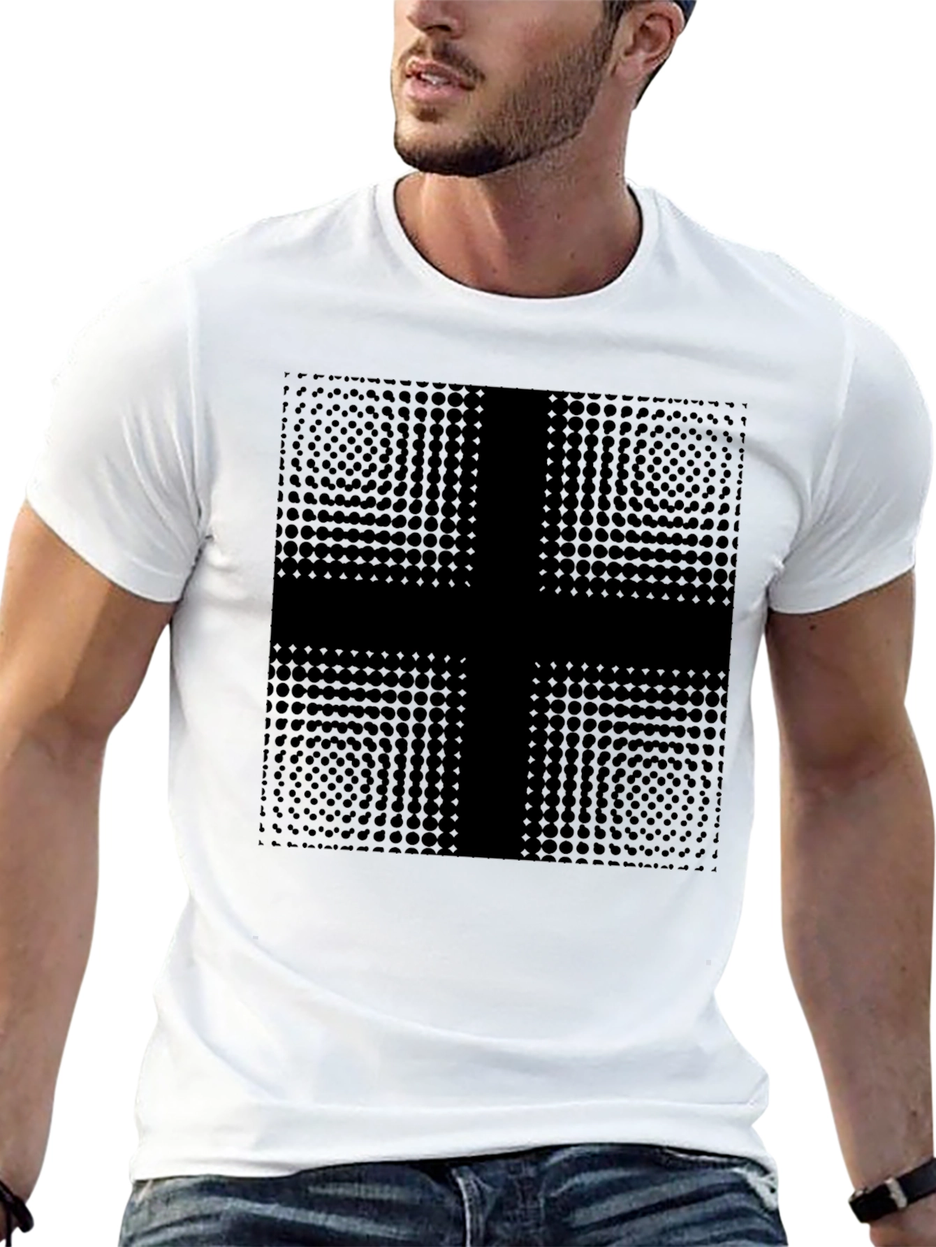 Modern Geometric Cross Graphic Black T-Shirt