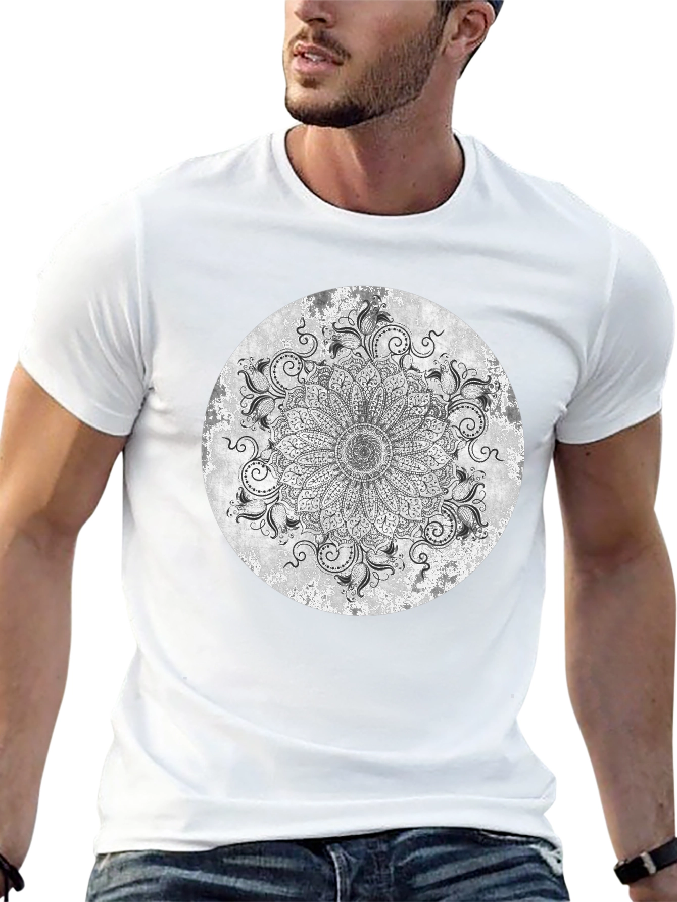 Black Mandala Print T-Shirt