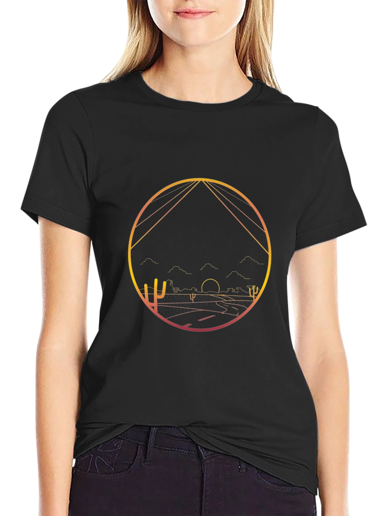 Desert Sunset Graphic Tee - Black Cotton Blend