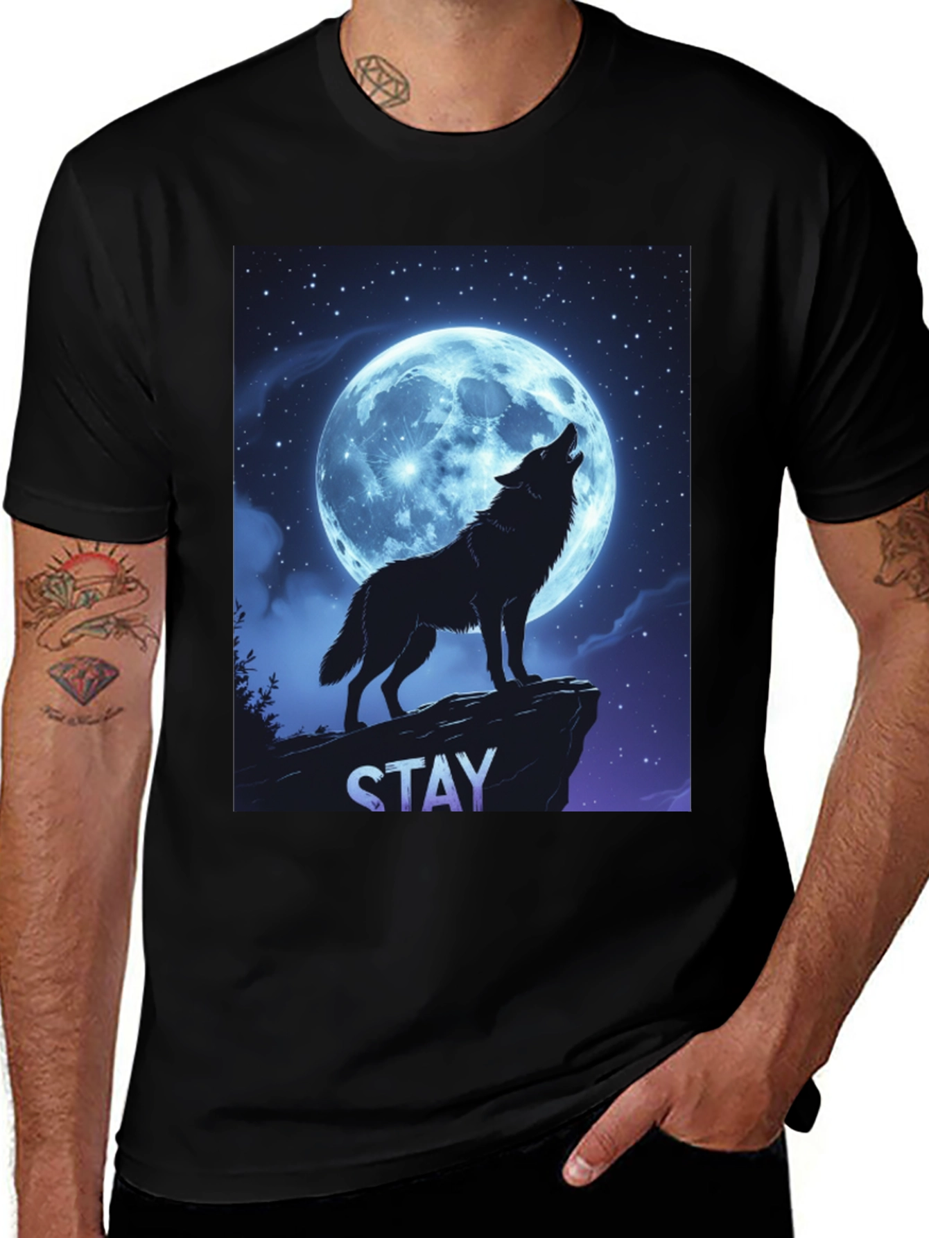 Wolf Howling Moon T-Shirt - Stay Wild Graphic Tee