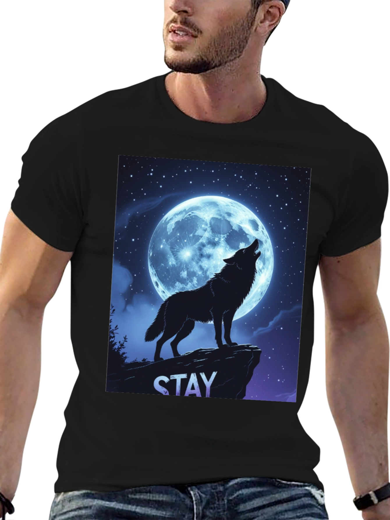 Wolf Howling Moon T-Shirt - Stay Wild Graphic Tee