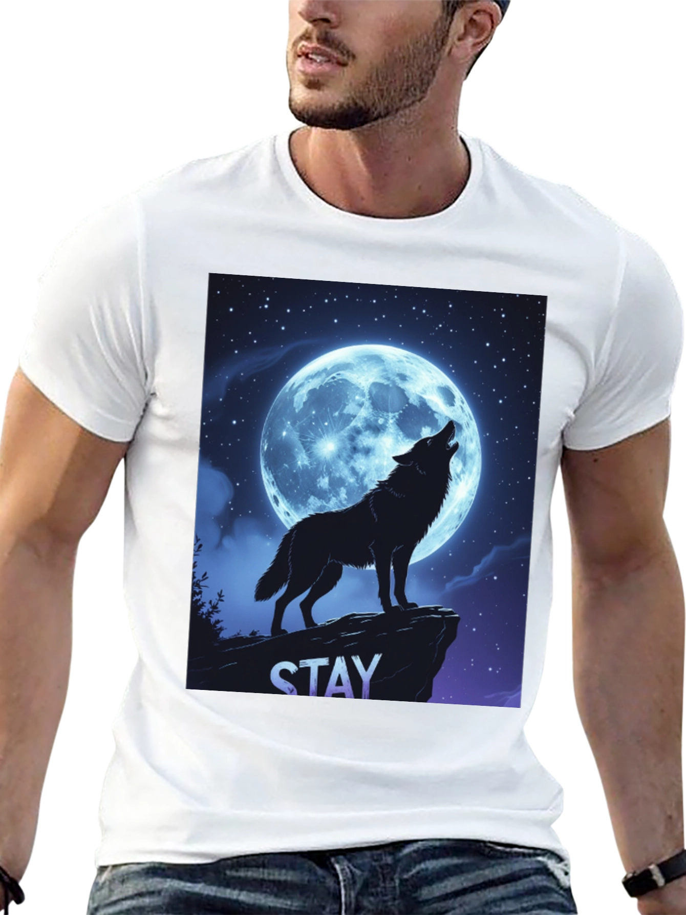 Wolf Howling Moon T-Shirt - Stay Wild Graphic Tee