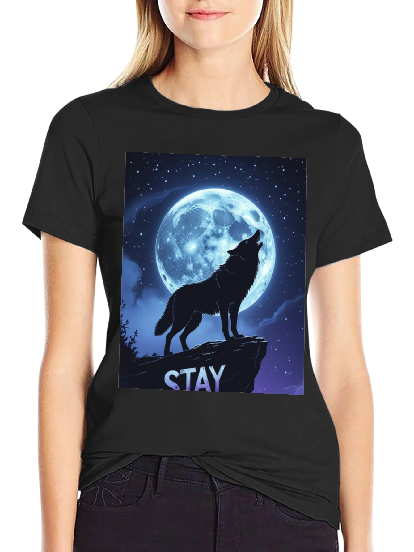 Wolf Howling Moon T-Shirt - Stay Wild Graphic Tee