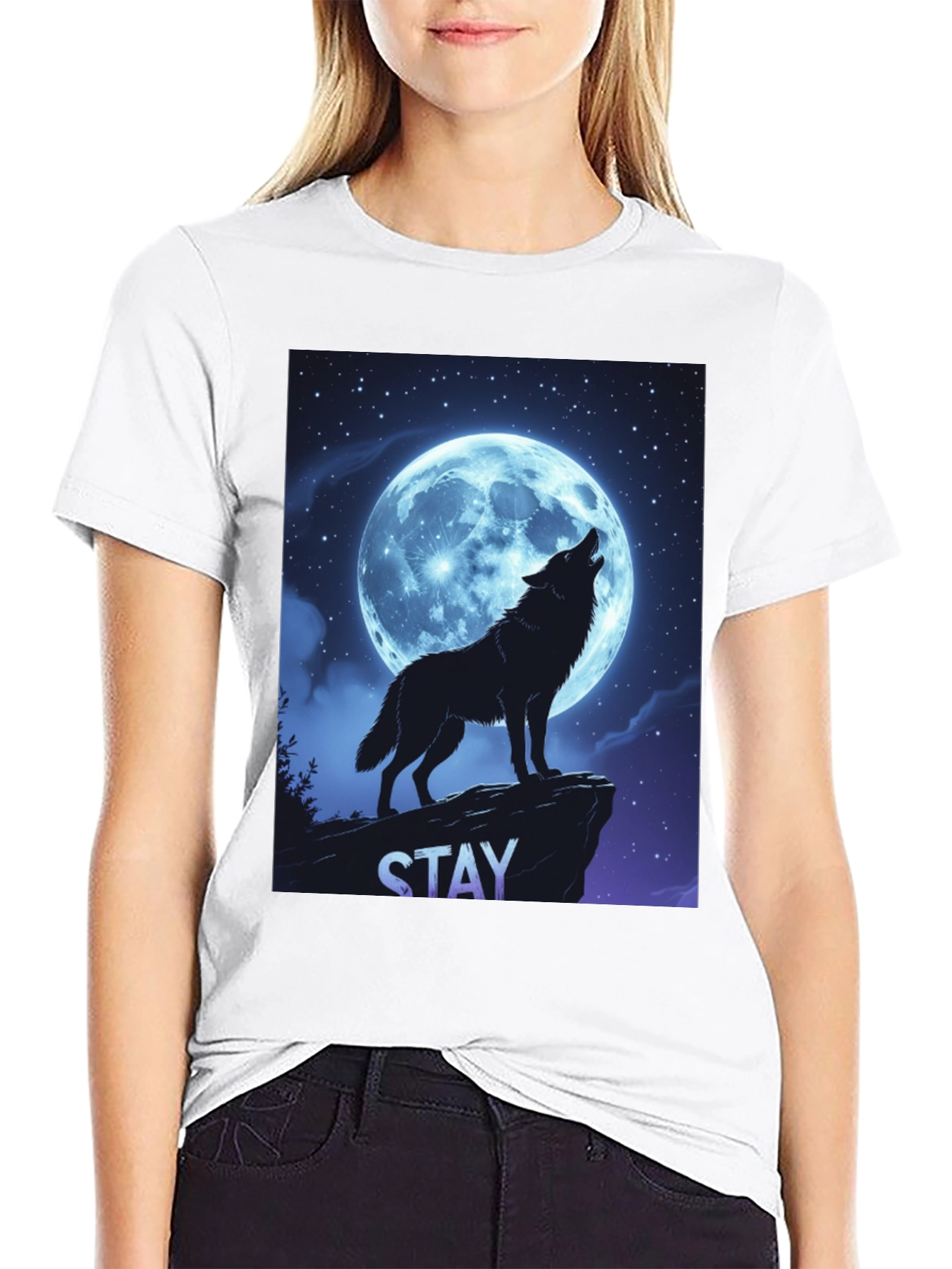 Wolf Howling Moon T-Shirt - Stay Wild Graphic Tee