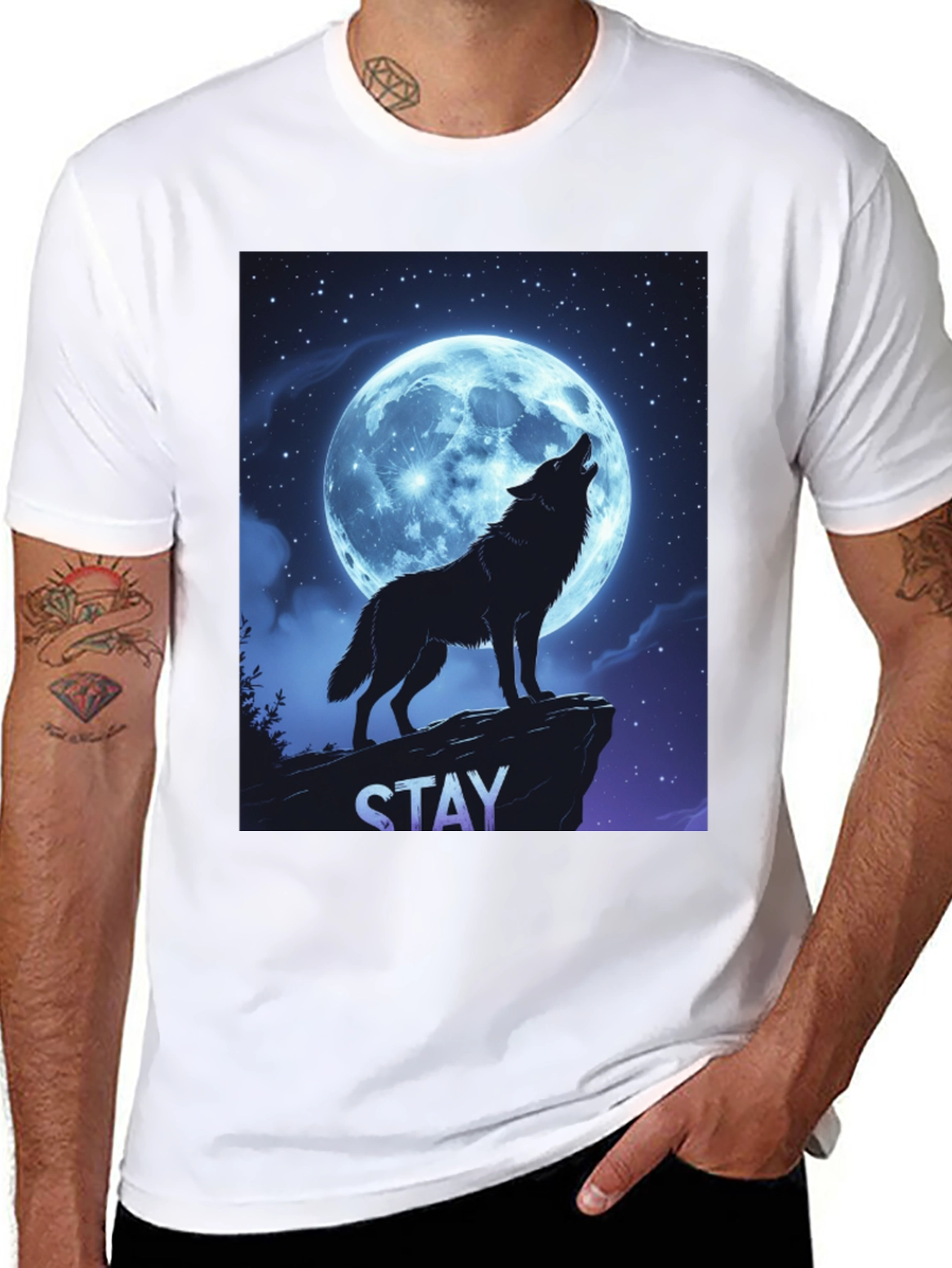 Wolf Howling Moon T-Shirt - Stay Wild Graphic Tee