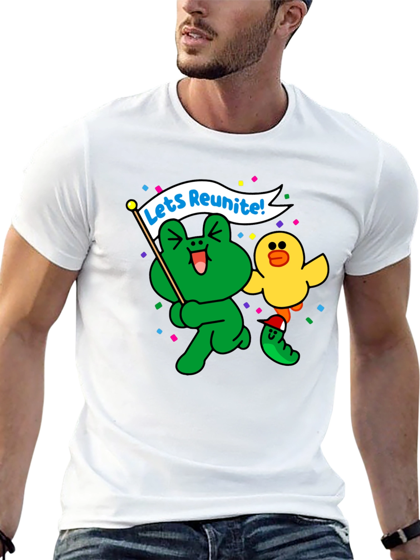 Fun Cartoon Frog & Duck Graphic T-Shirt