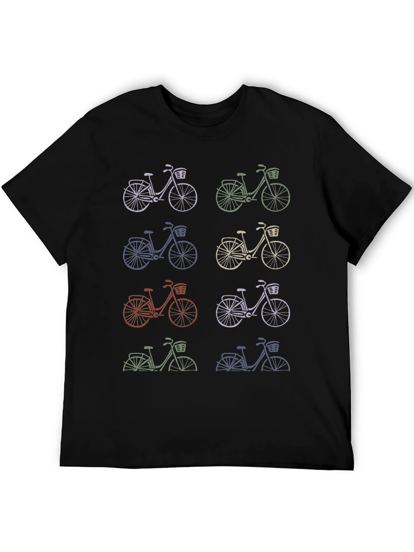 Retro Bicycle Print Black T-Shirt