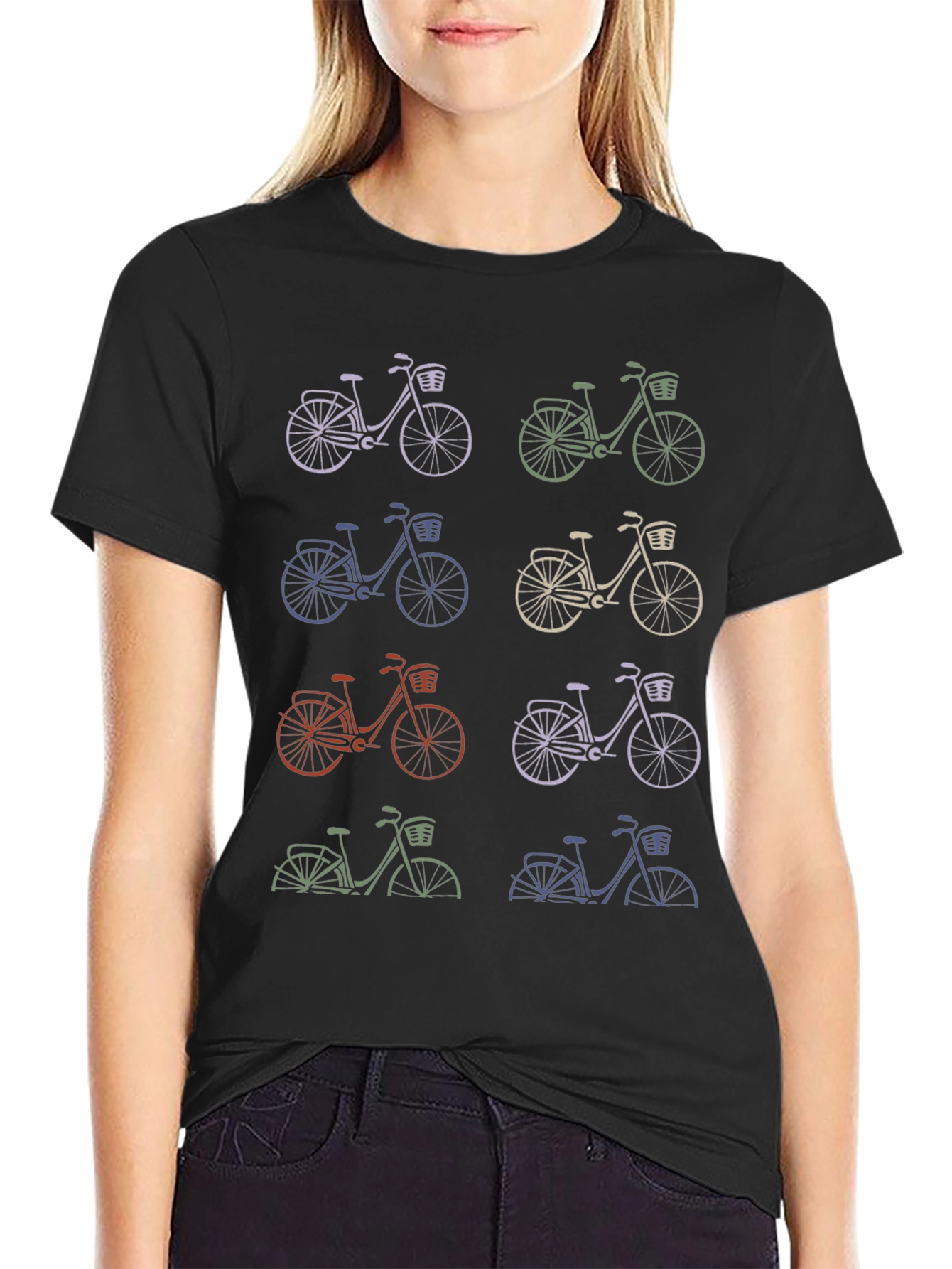 Retro Bicycle Print Black T-Shirt