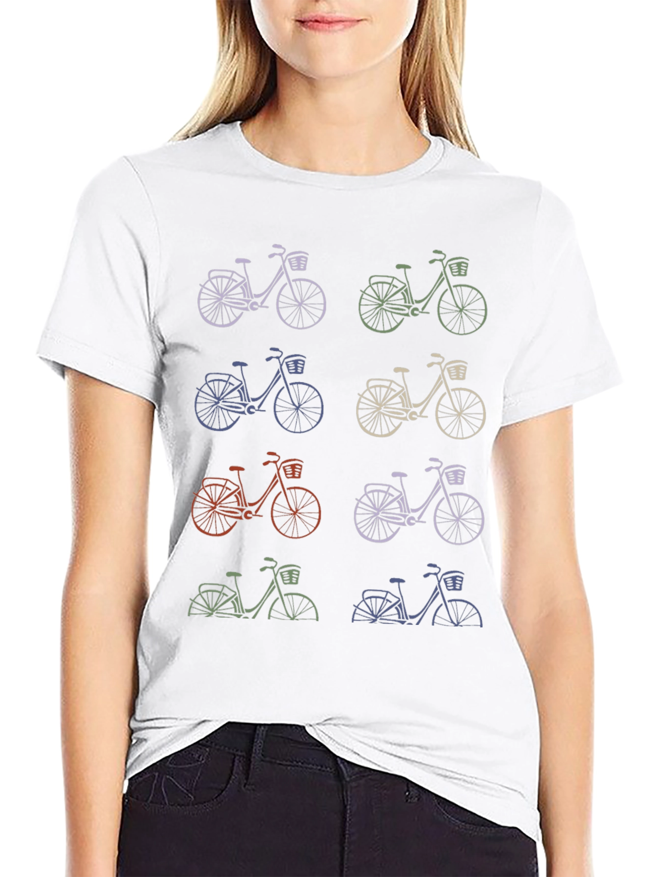 Retro Bicycle Print Black T-Shirt