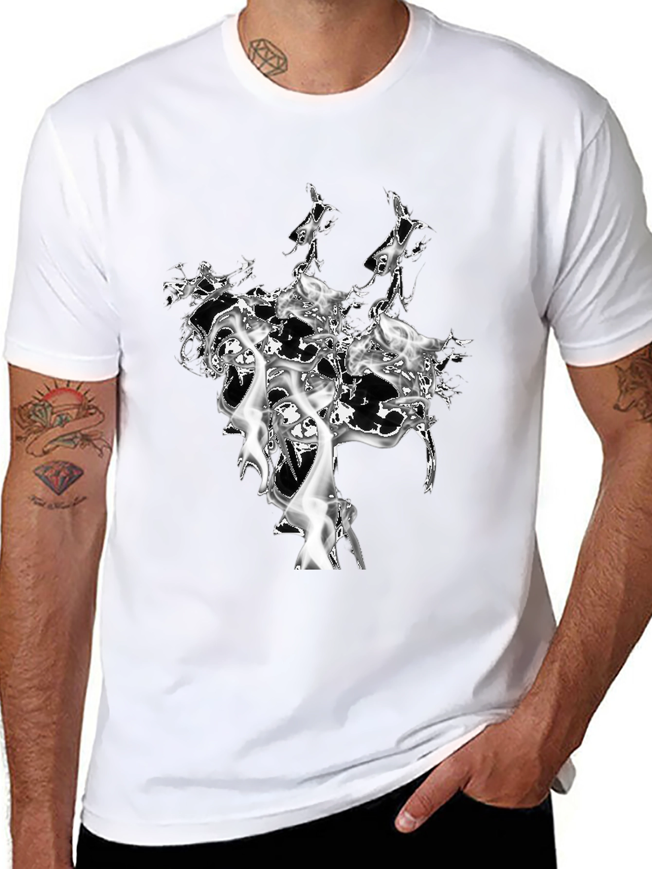 Abstract Smoke Design Black T-Shirt