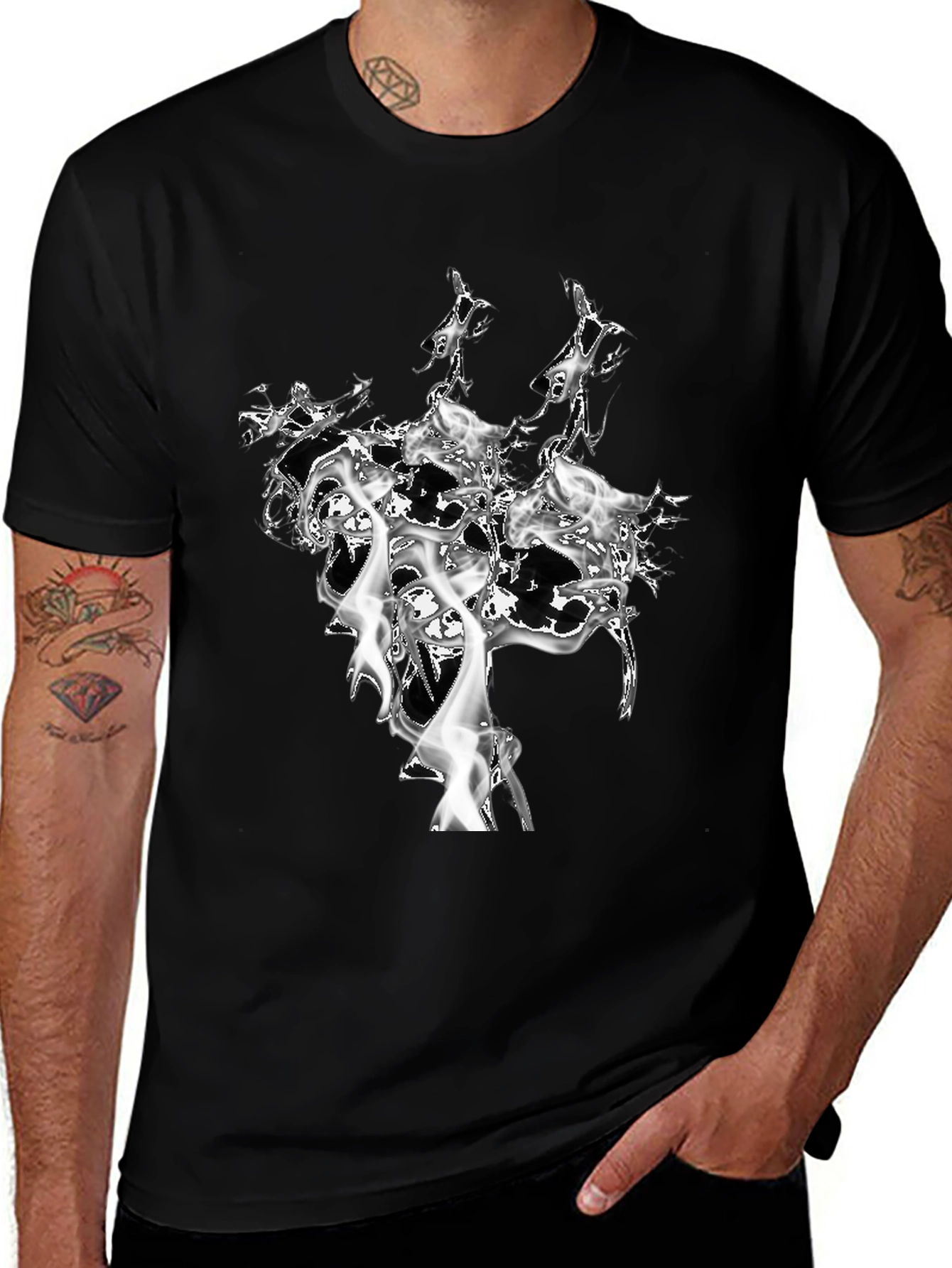 Abstract Smoke Design Black T-Shirt