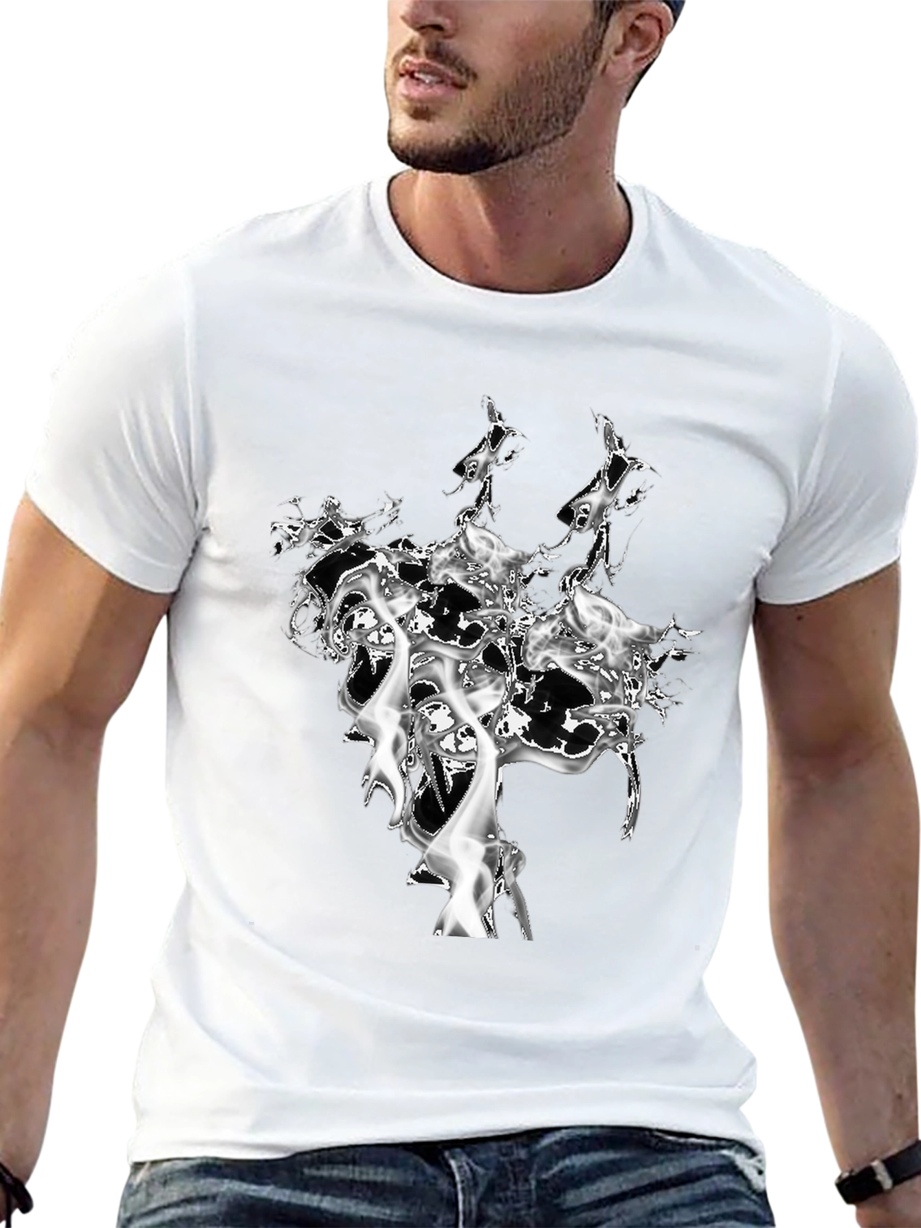 Abstract Smoke Design Black T-Shirt