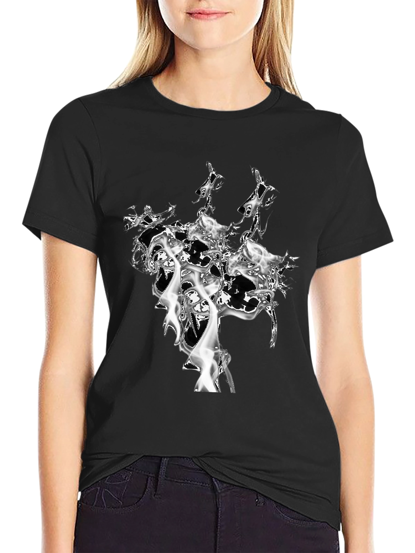 Abstract Smoke Design Black T-Shirt