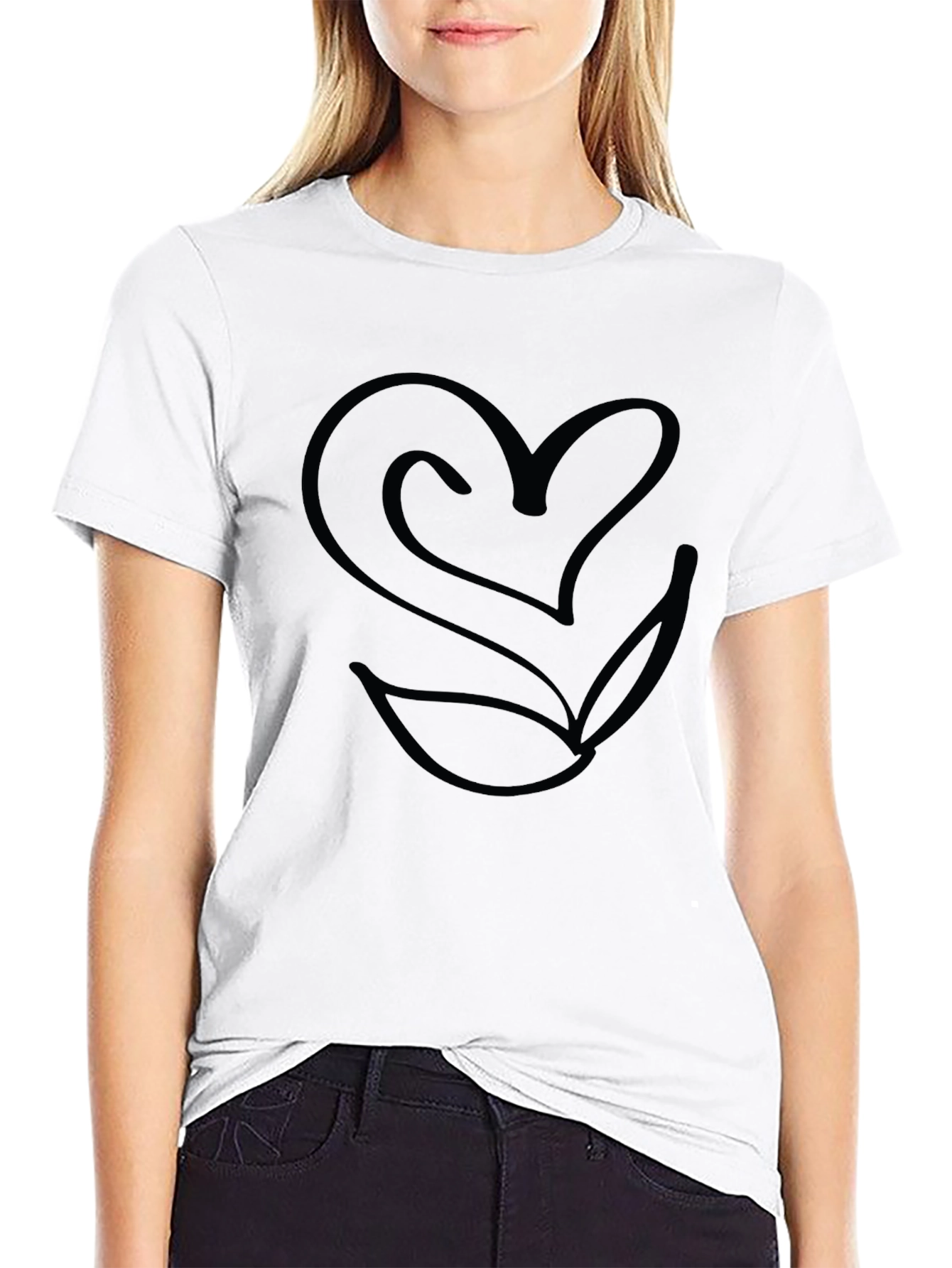 Heart & Leaf Graphic Black T-Shirt
