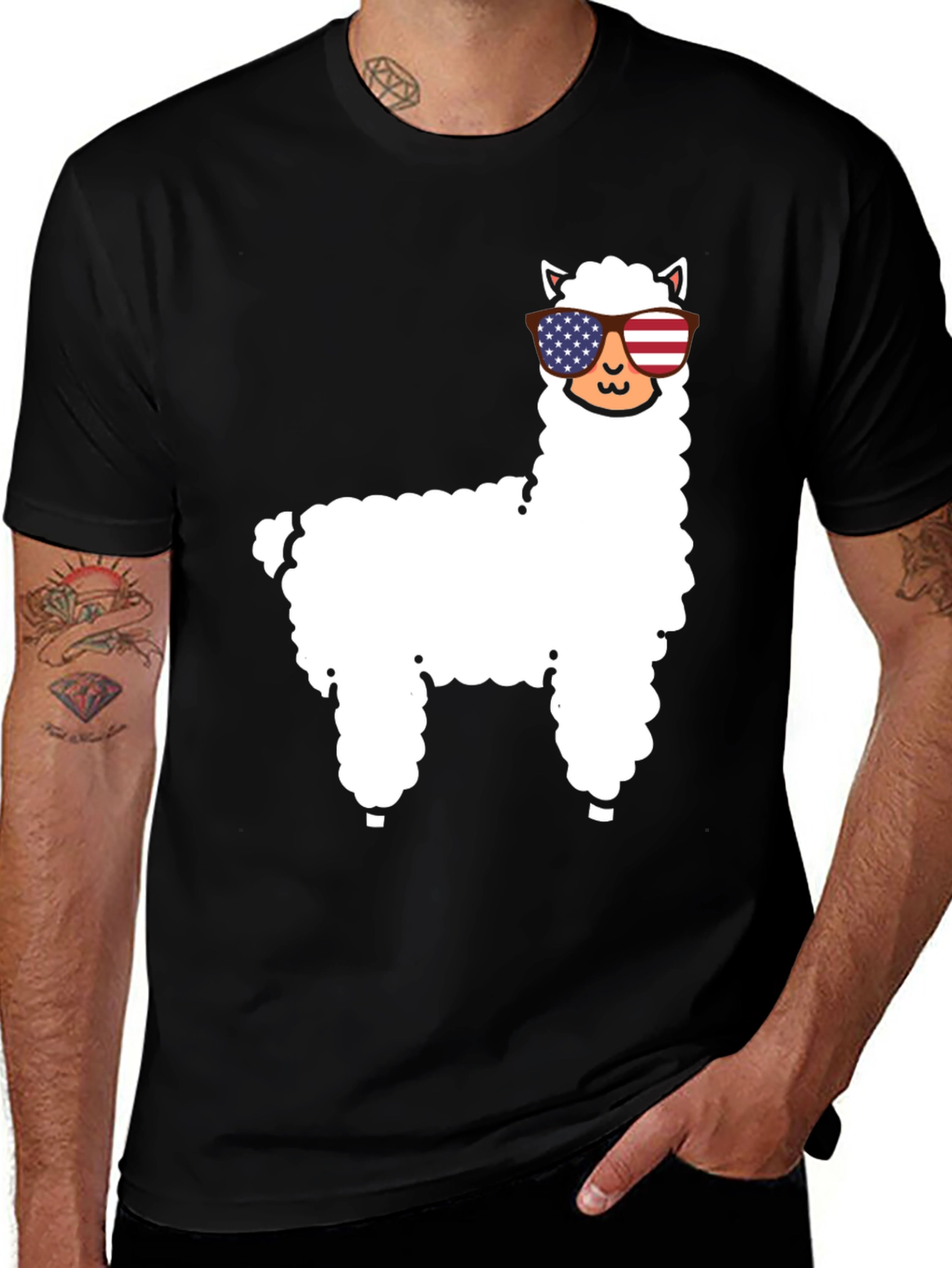 Patriotic Llama T-Shirt - USA Flag Sunglasses