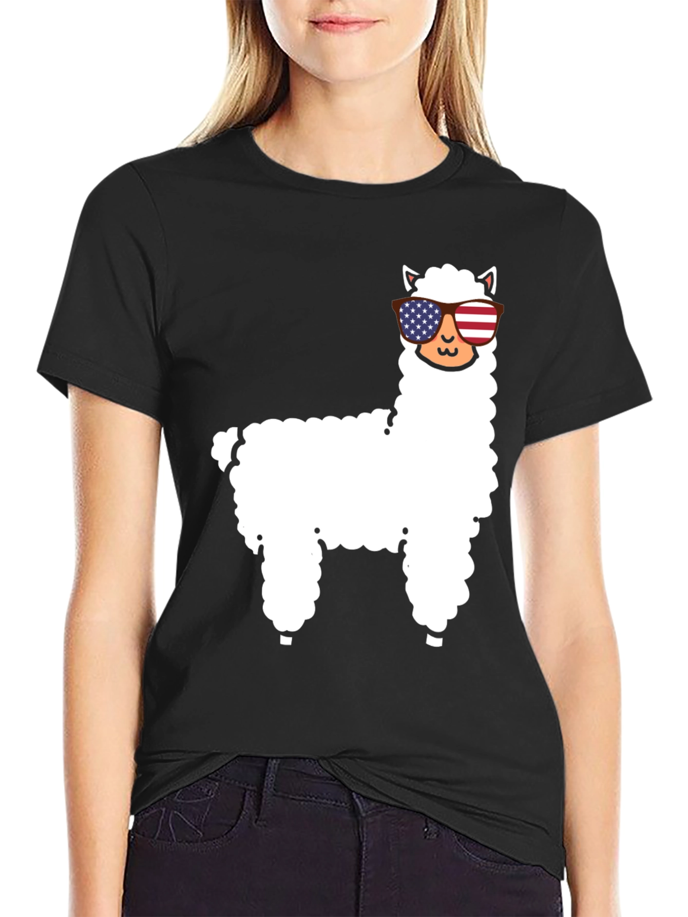 Patriotic Llama T-Shirt - USA Flag Sunglasses