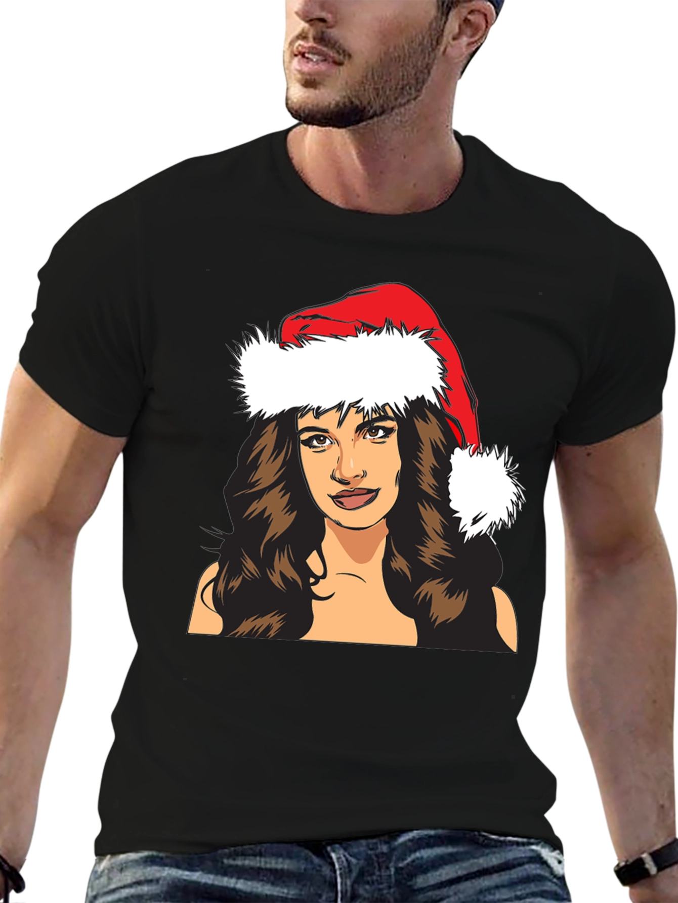 Festive Woman T-Shirt - Holiday Santa Hat Tee