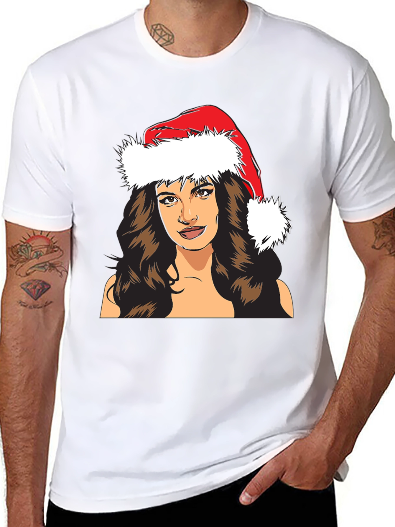Festive Woman T-Shirt - Holiday Santa Hat Tee