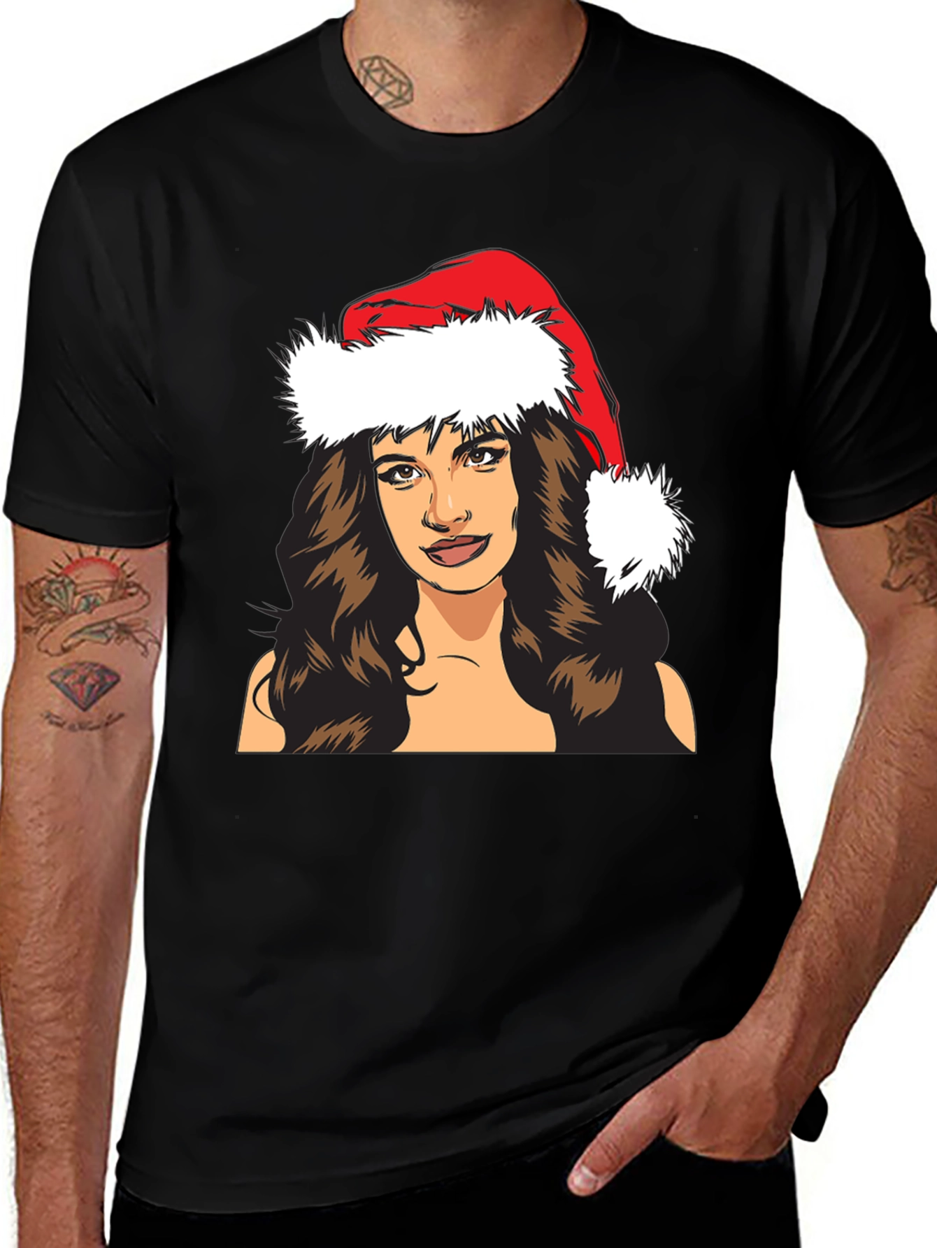 Festive Woman T-Shirt - Holiday Santa Hat Tee